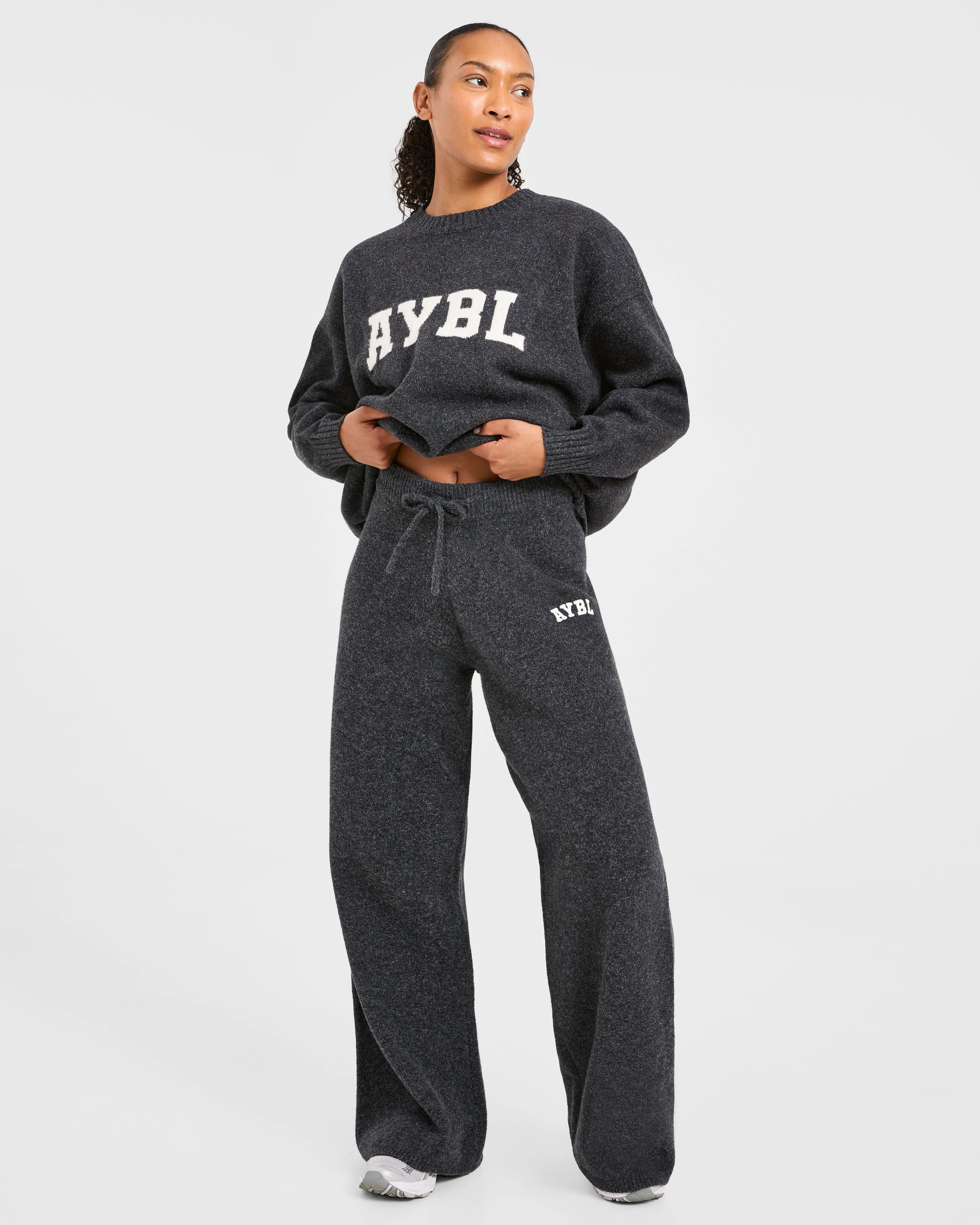 Varsity Oversized Knitted Joggers - Charcoal - Image 7