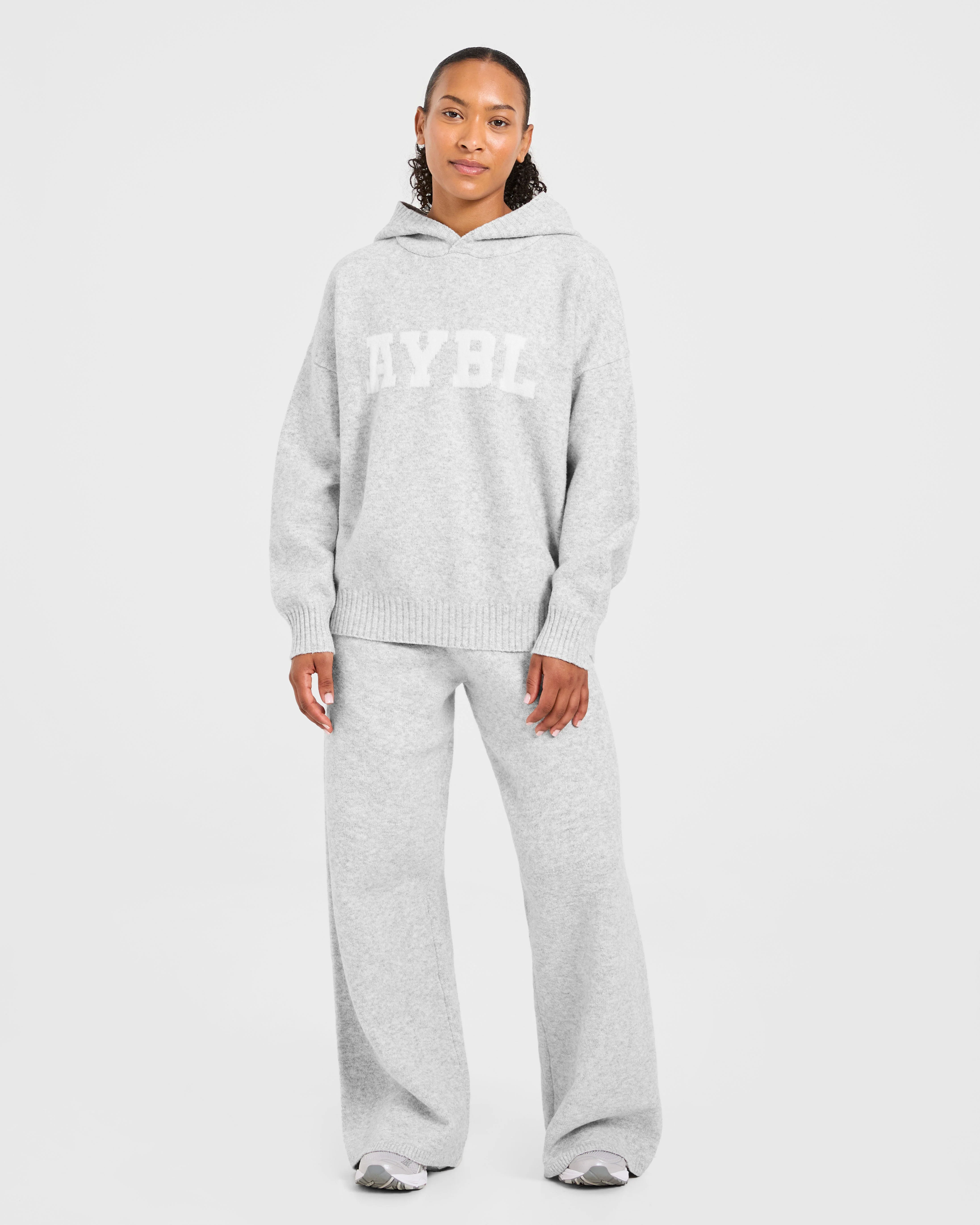 Varsity Oversized Knitted Joggers - Gris Marl - Image 3