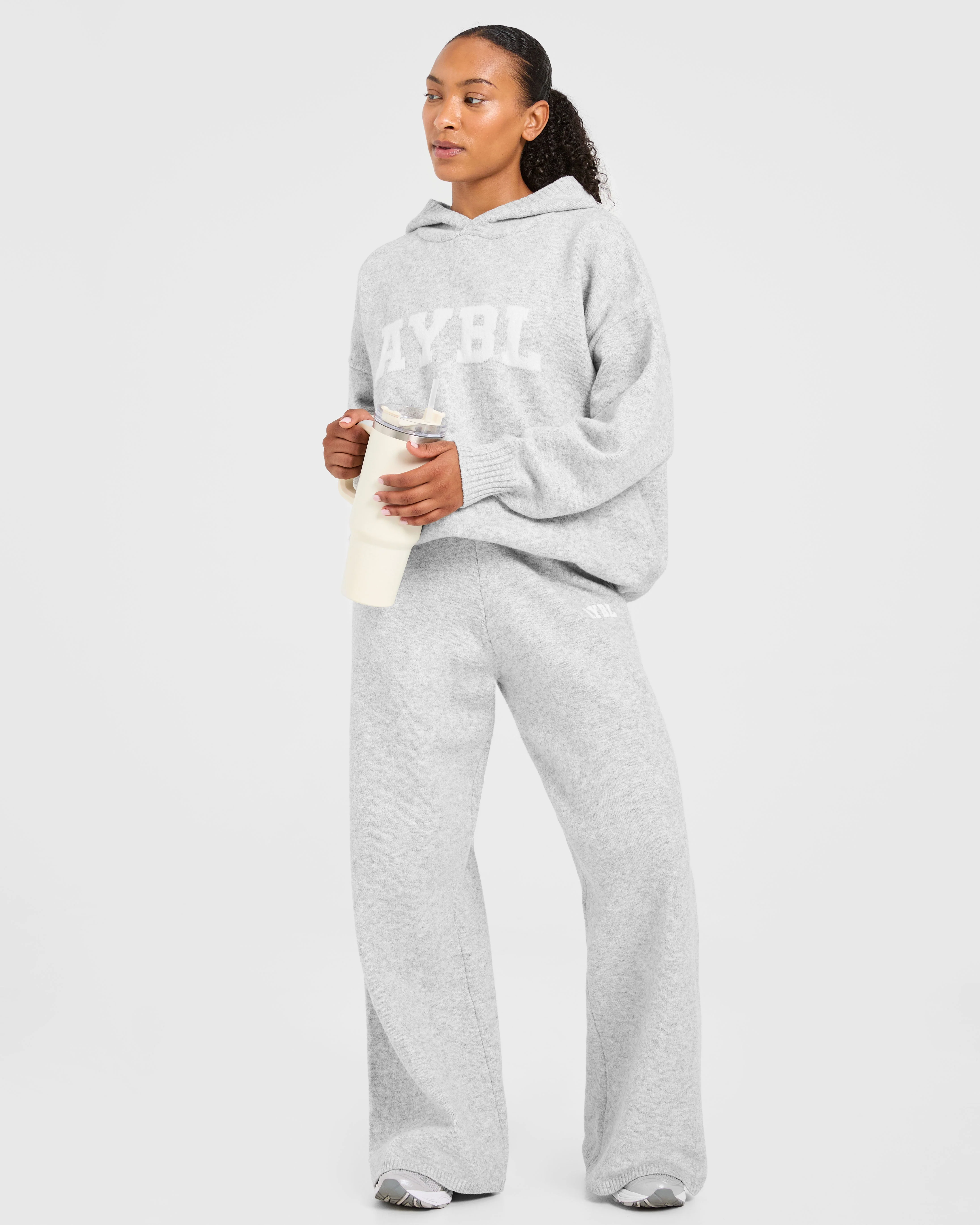 Varsity Oversized Knitted Joggers - Gris Marl - Image 7