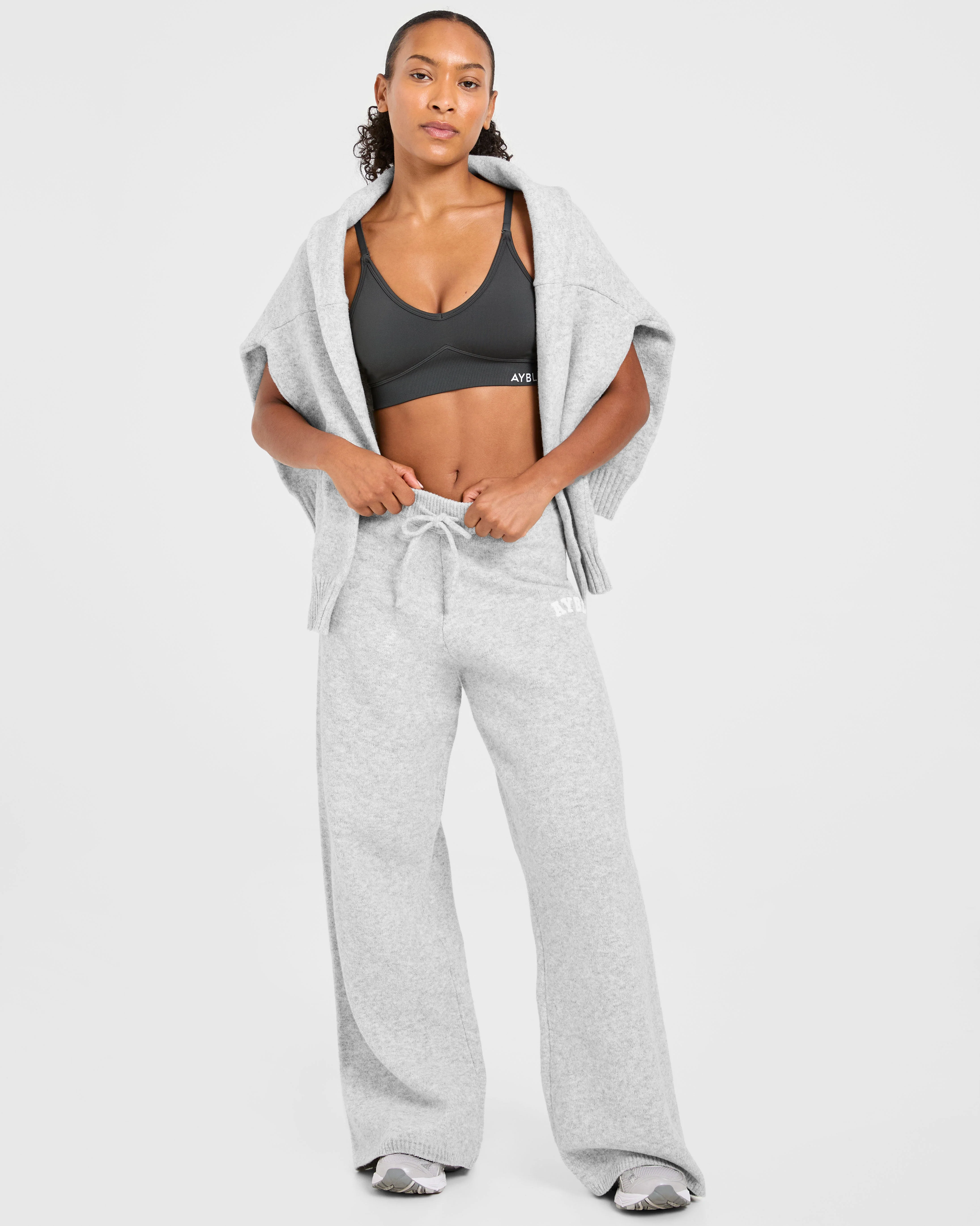 Varsity Oversized Knitted Joggers - Gris Marl - Image 8