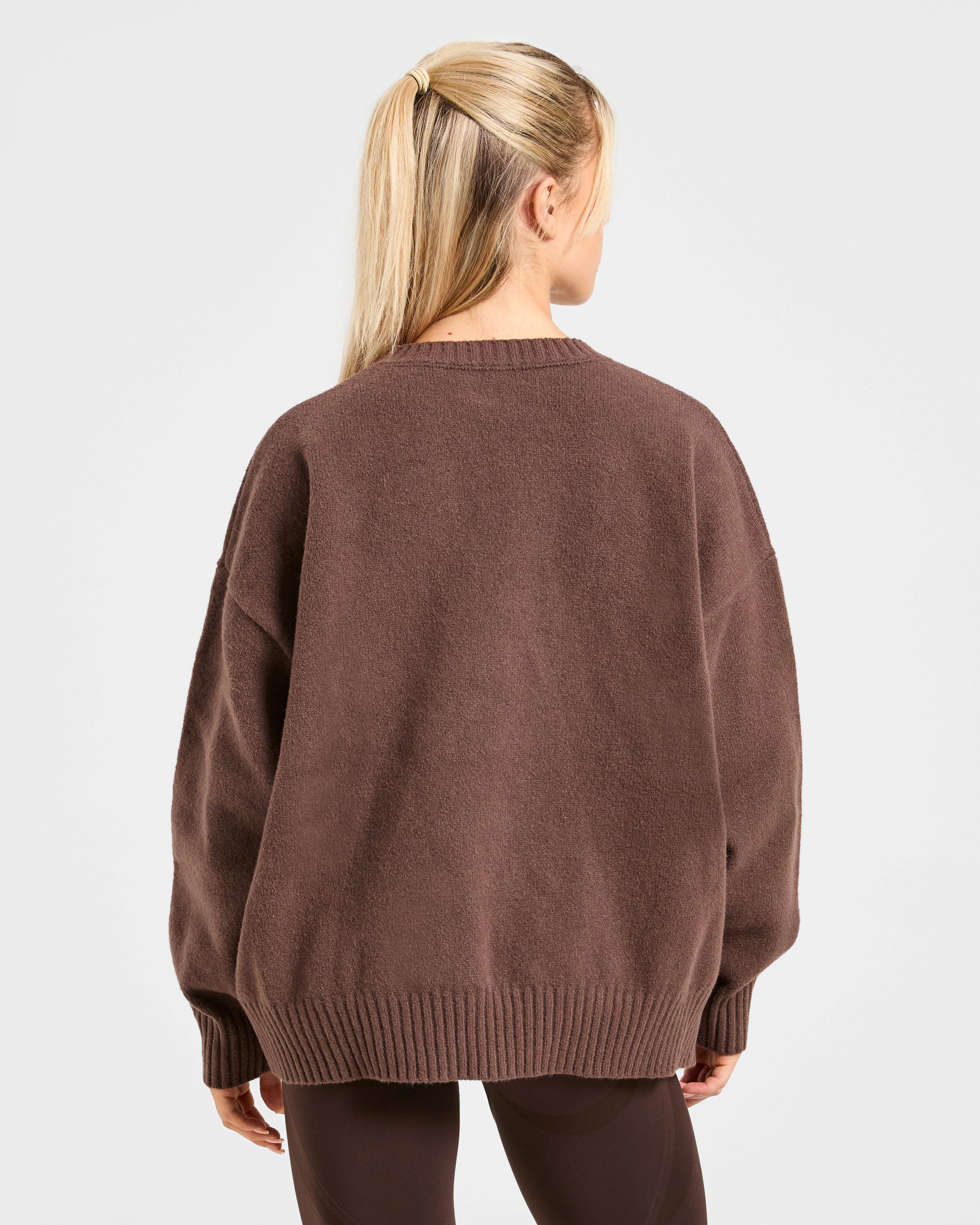Varsity Oversized Knitted Sweater - Marron - Image 2