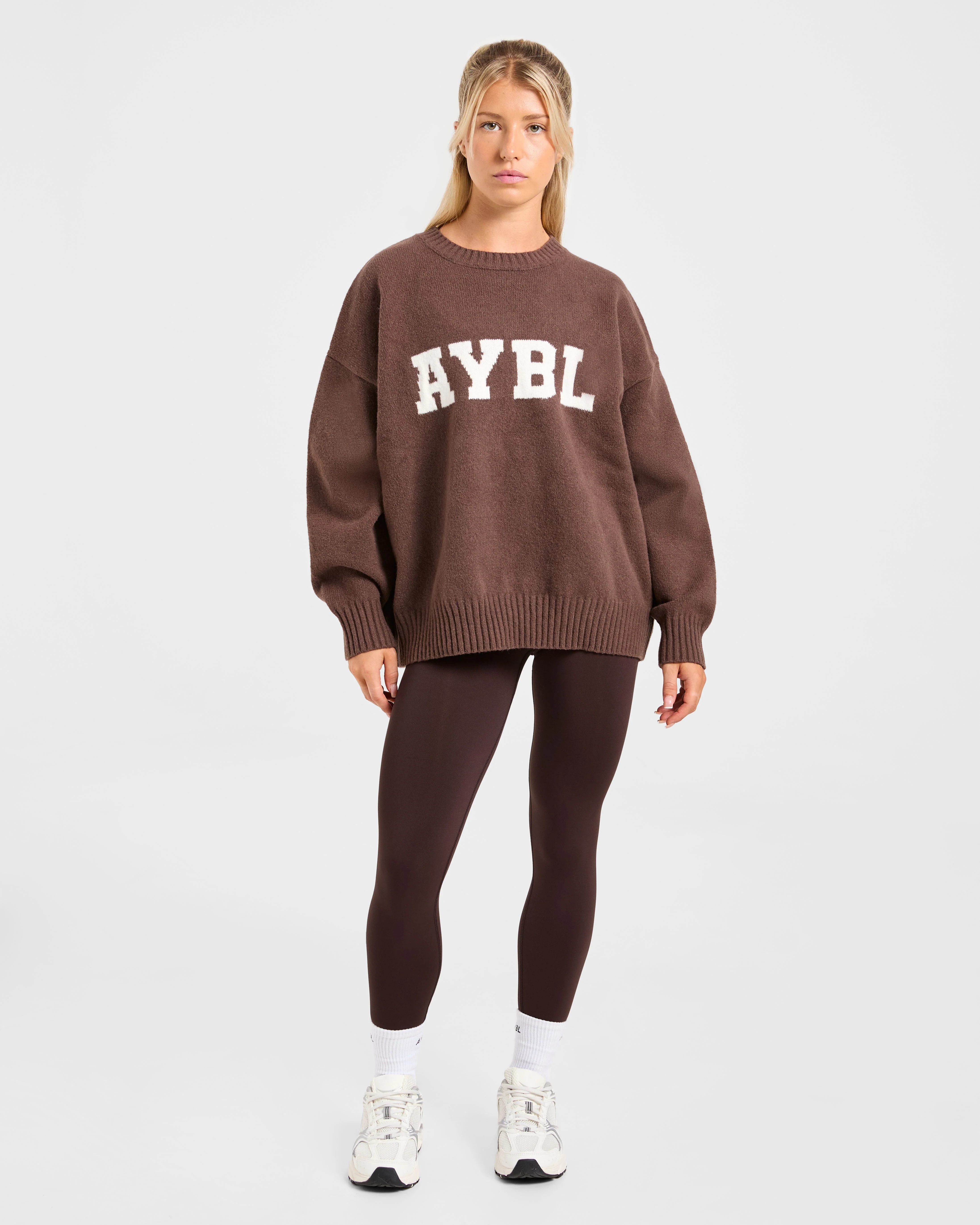 Varsity Oversized Knitted Sweater - Marron - Image 3