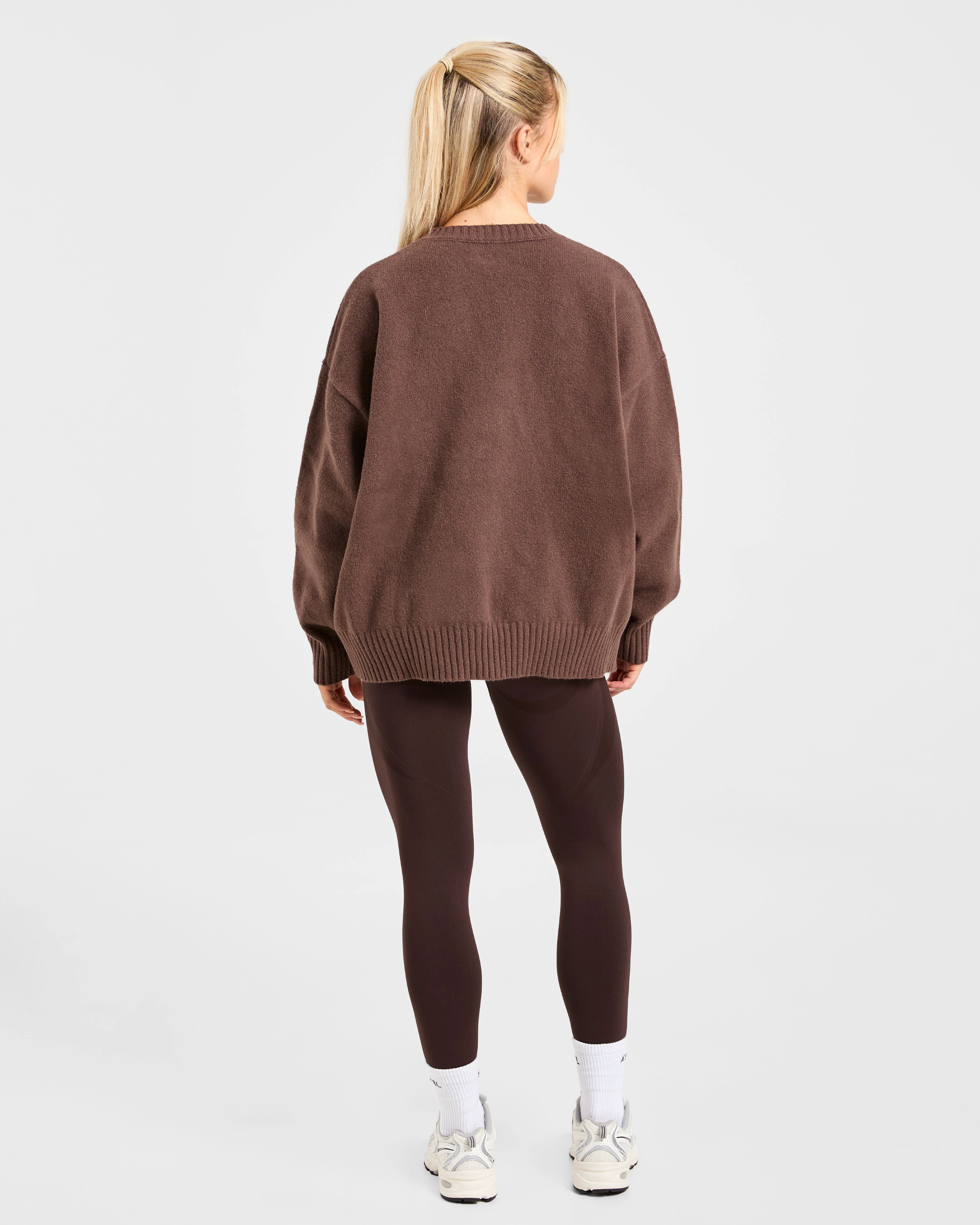 Varsity Oversized Knitted Sweater - Marron - Image 4