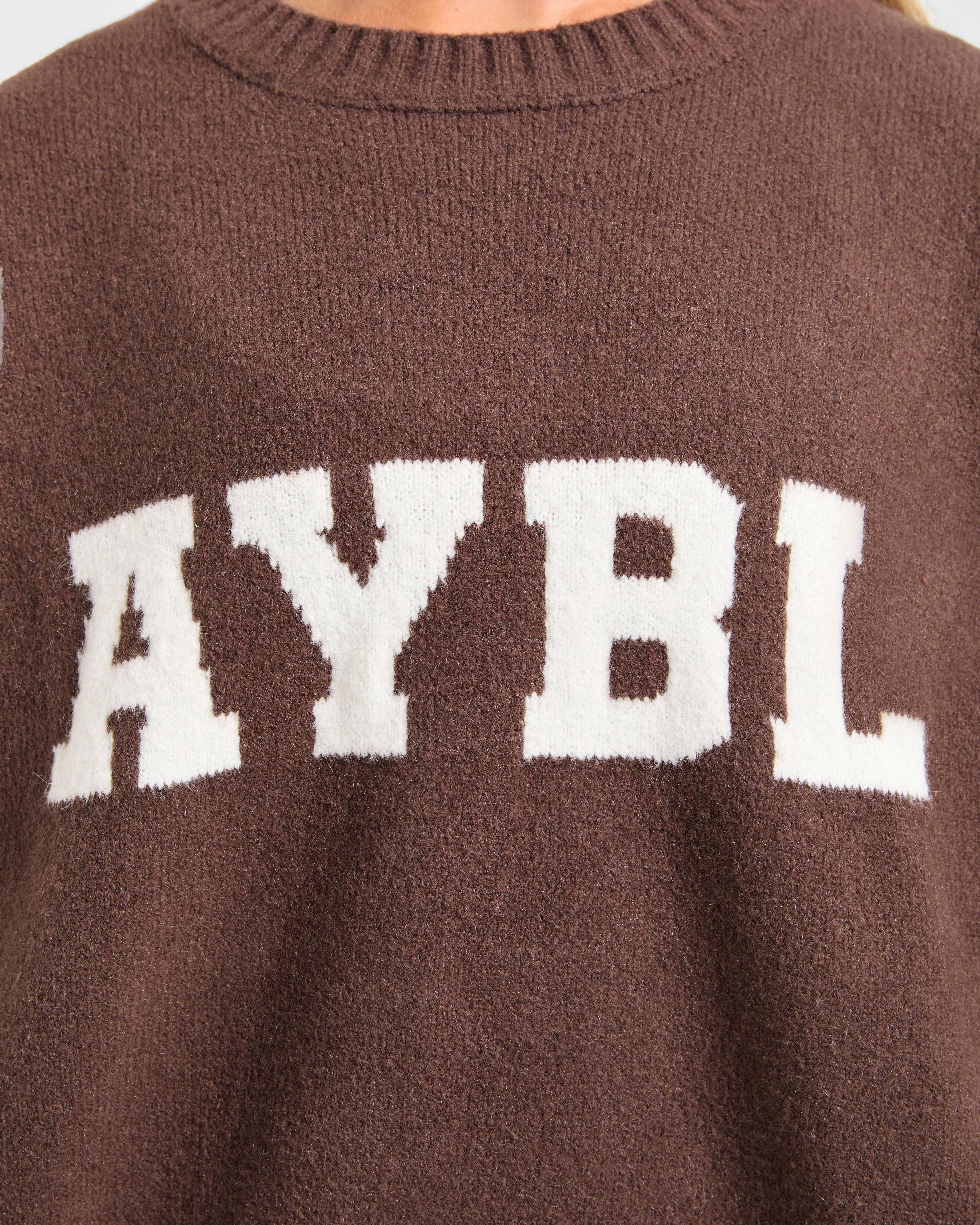 Varsity Oversized Knitted Sweater - Marron - Image 5