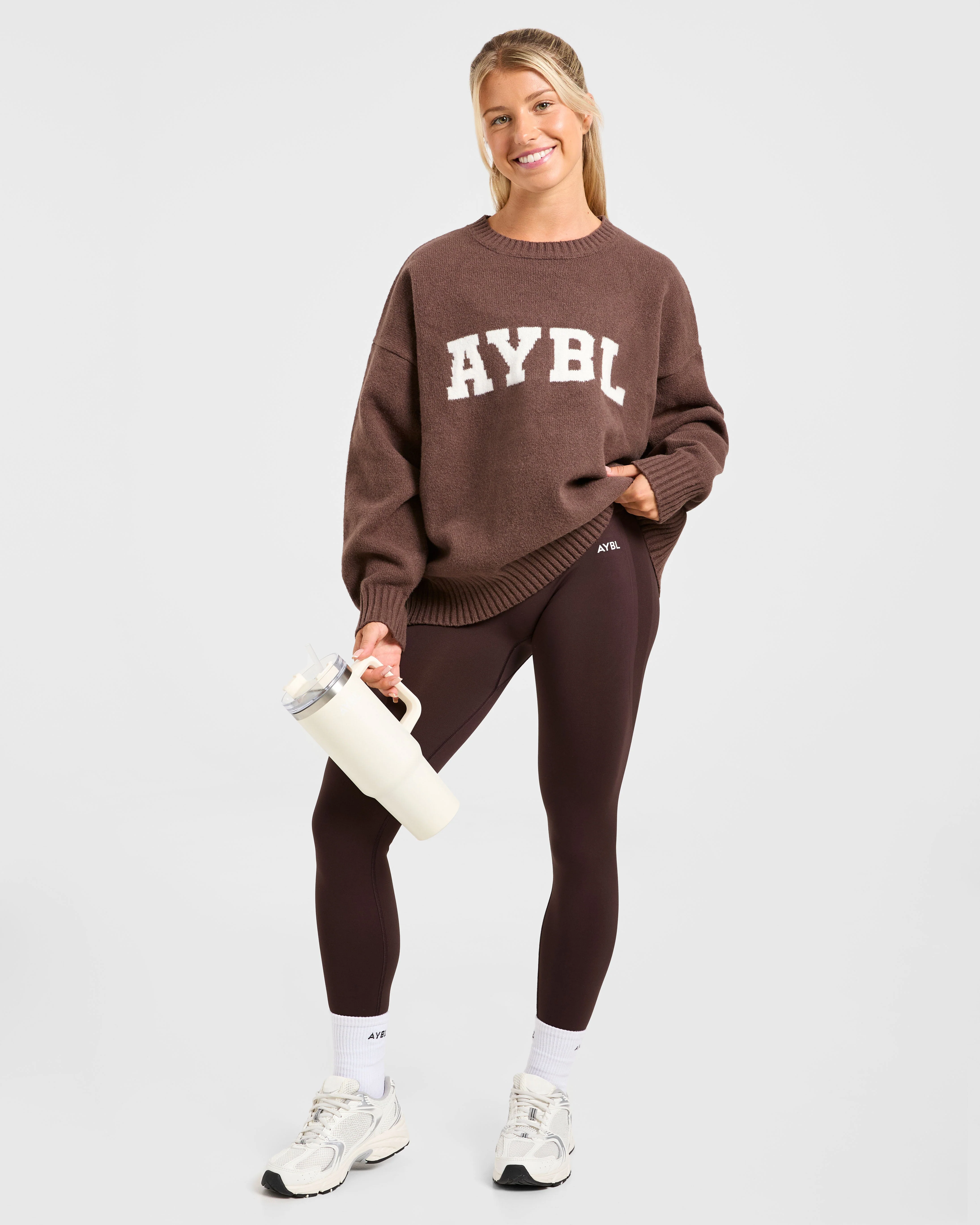 Varsity Oversized Knitted Sweater - Marron - Image 7