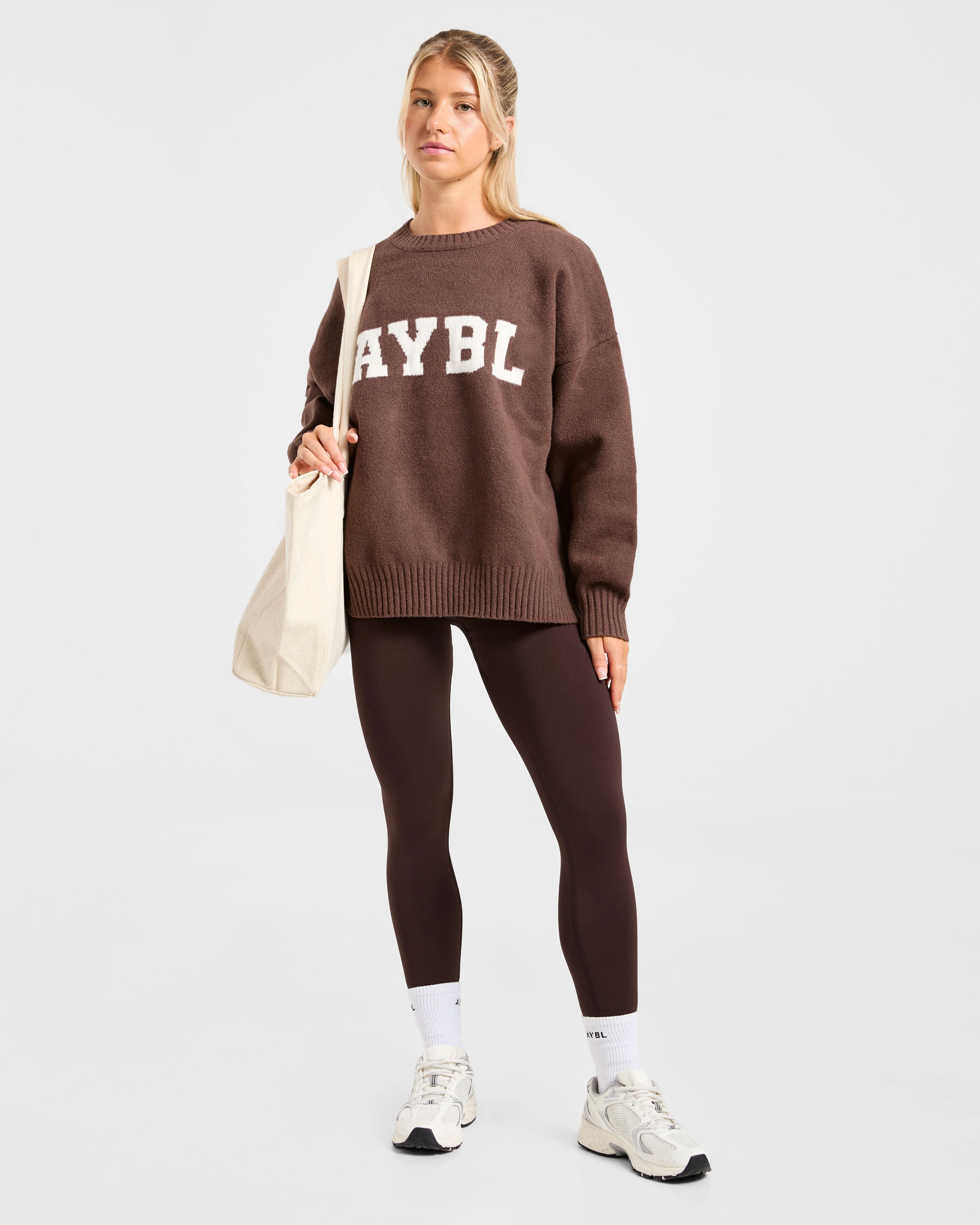 Varsity Oversized Knitted Sweater - Marron - Image 8