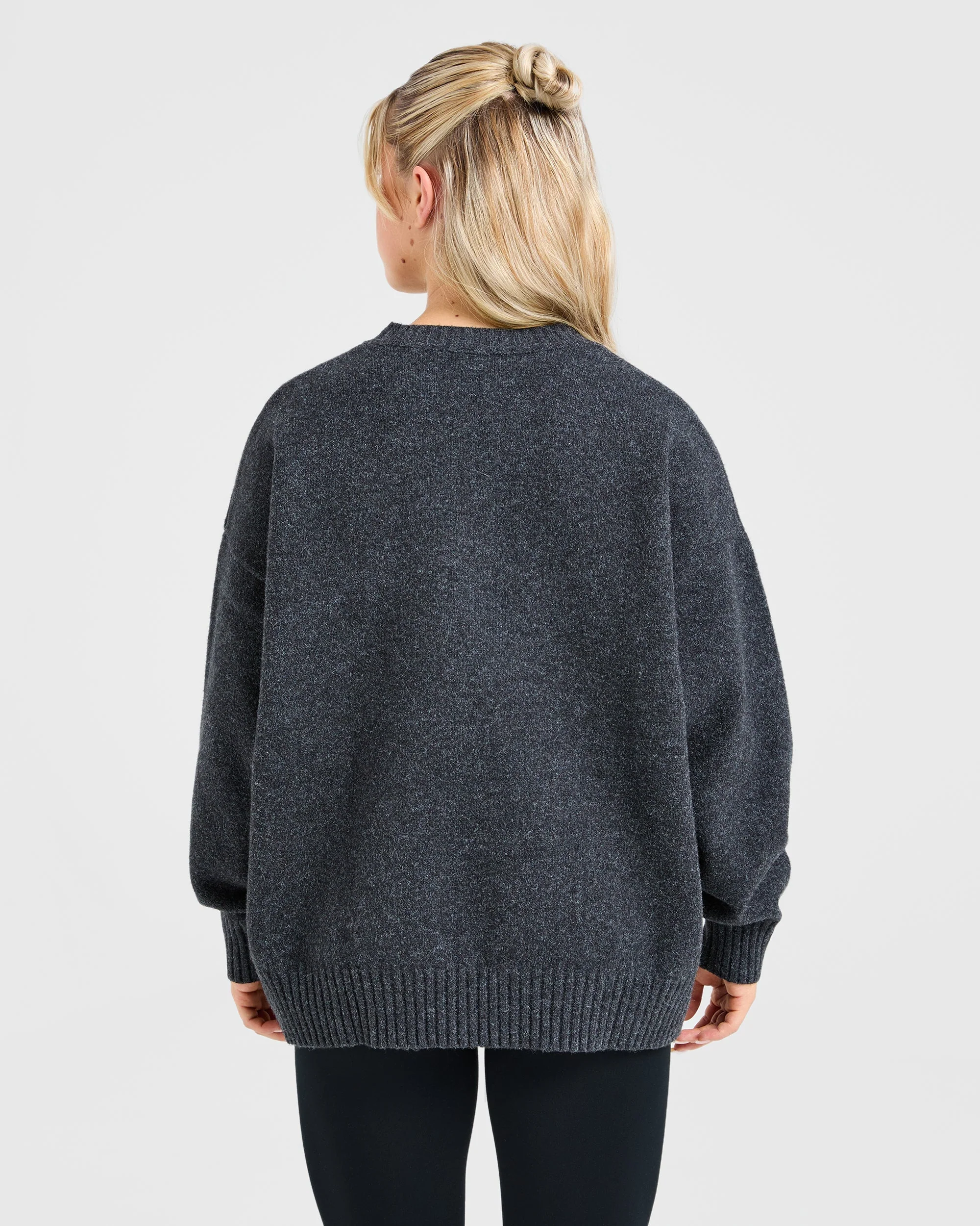 Varsity Oversized Knitted Sweater - Charcoal - Image 2