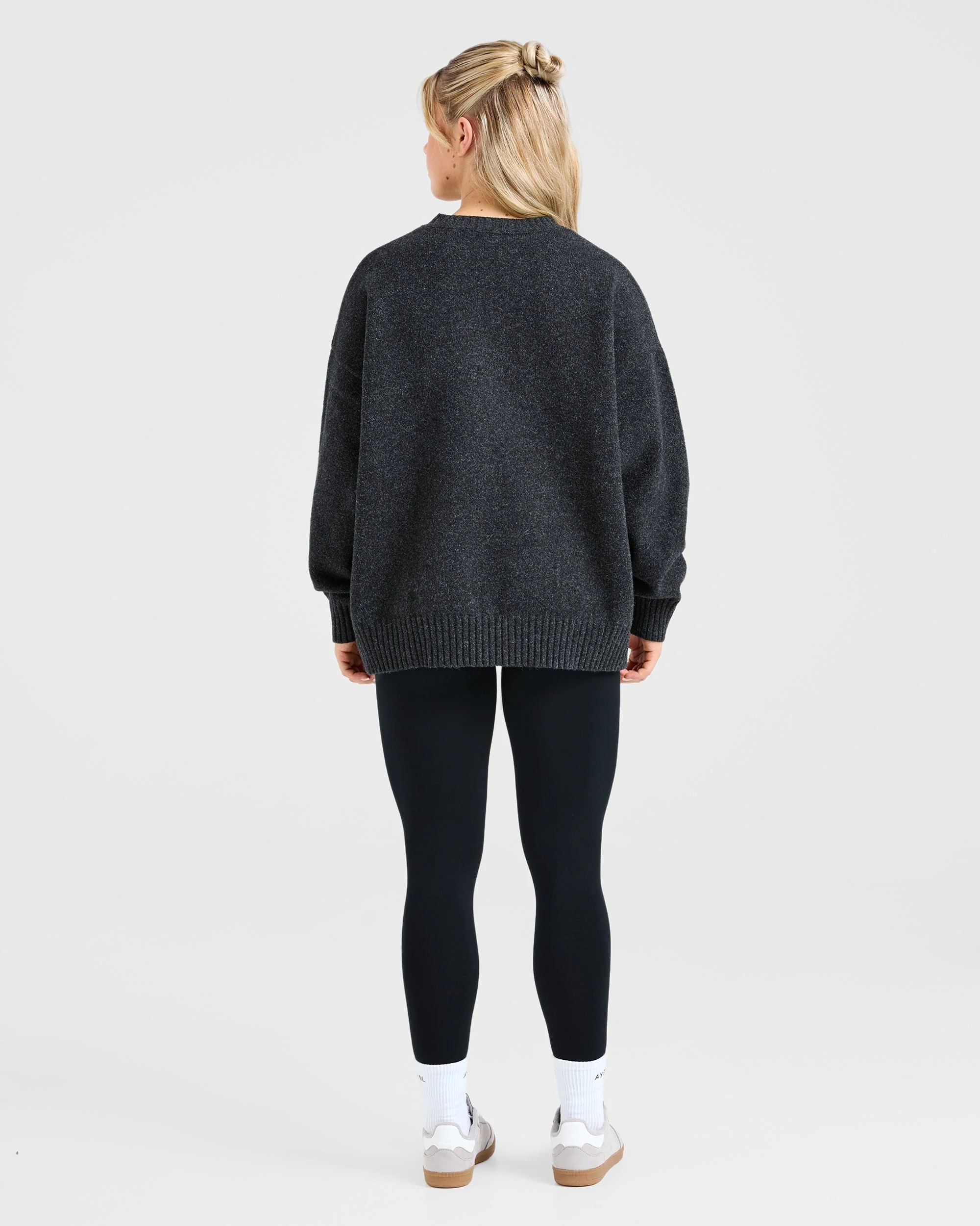 Varsity Oversized Knitted Sweater - Charcoal - Image 4