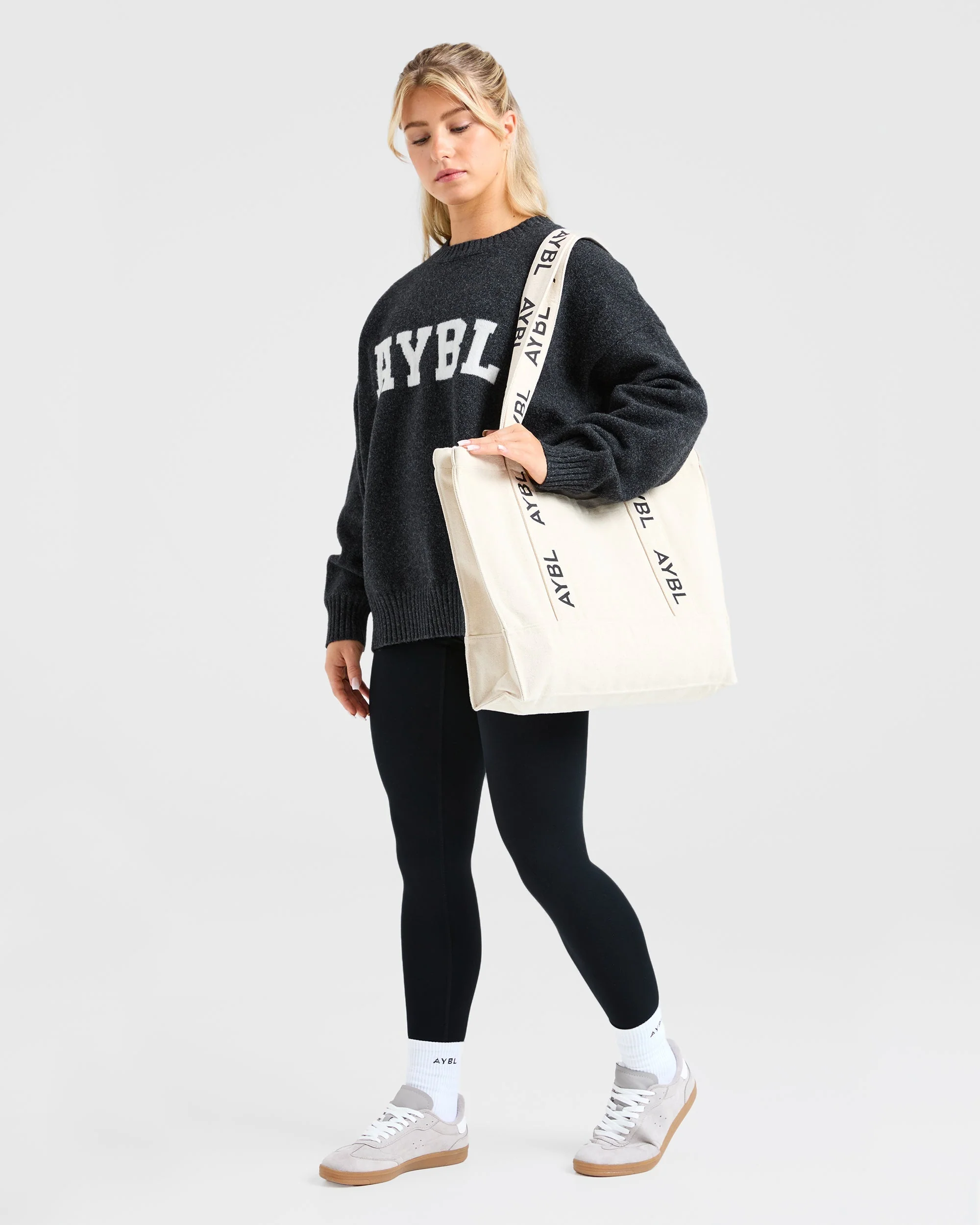Varsity Oversized Knitted Sweater - Charcoal - Image 8