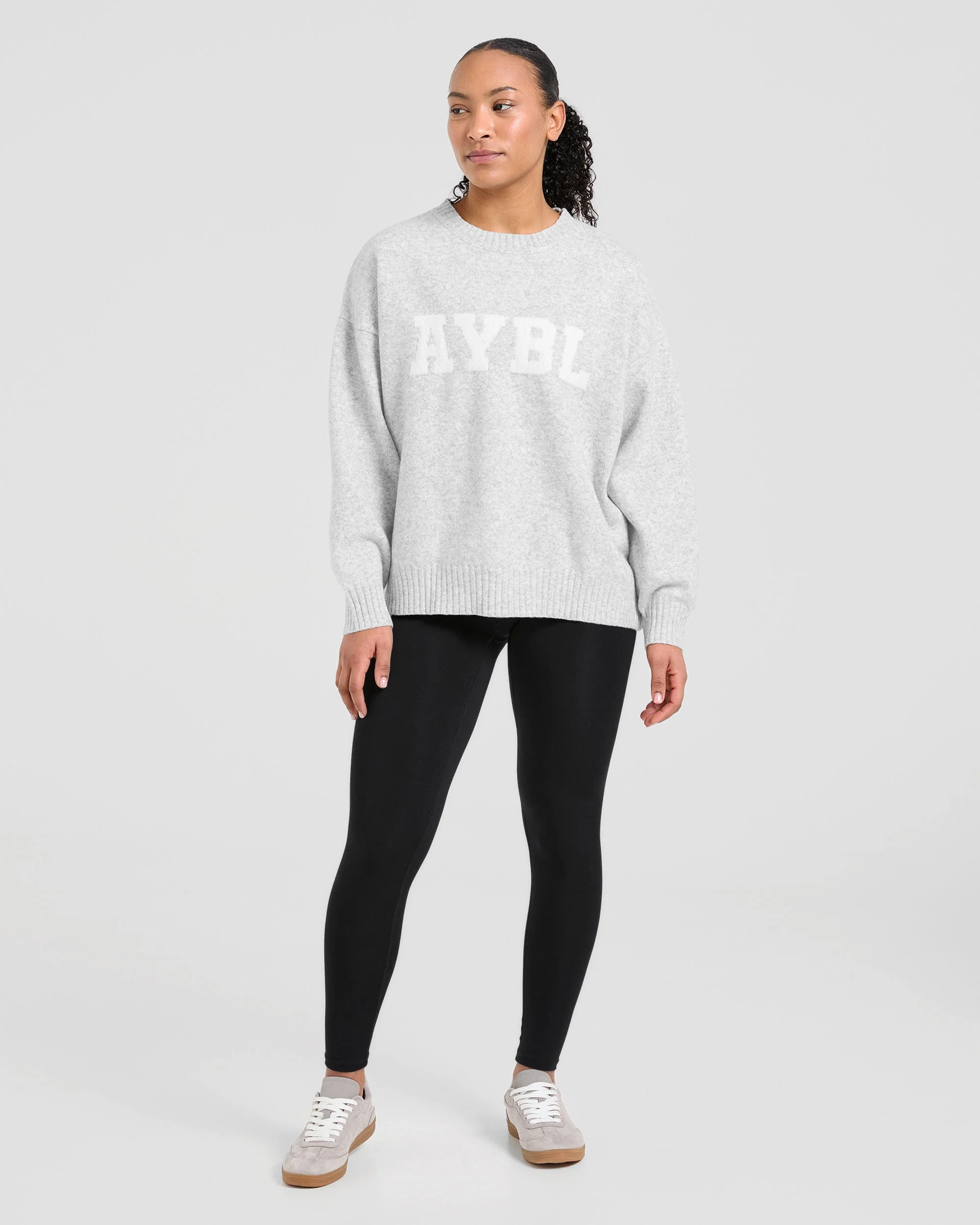 Varsity Oversized Knitted Sweater - Grey Marl - Image 3