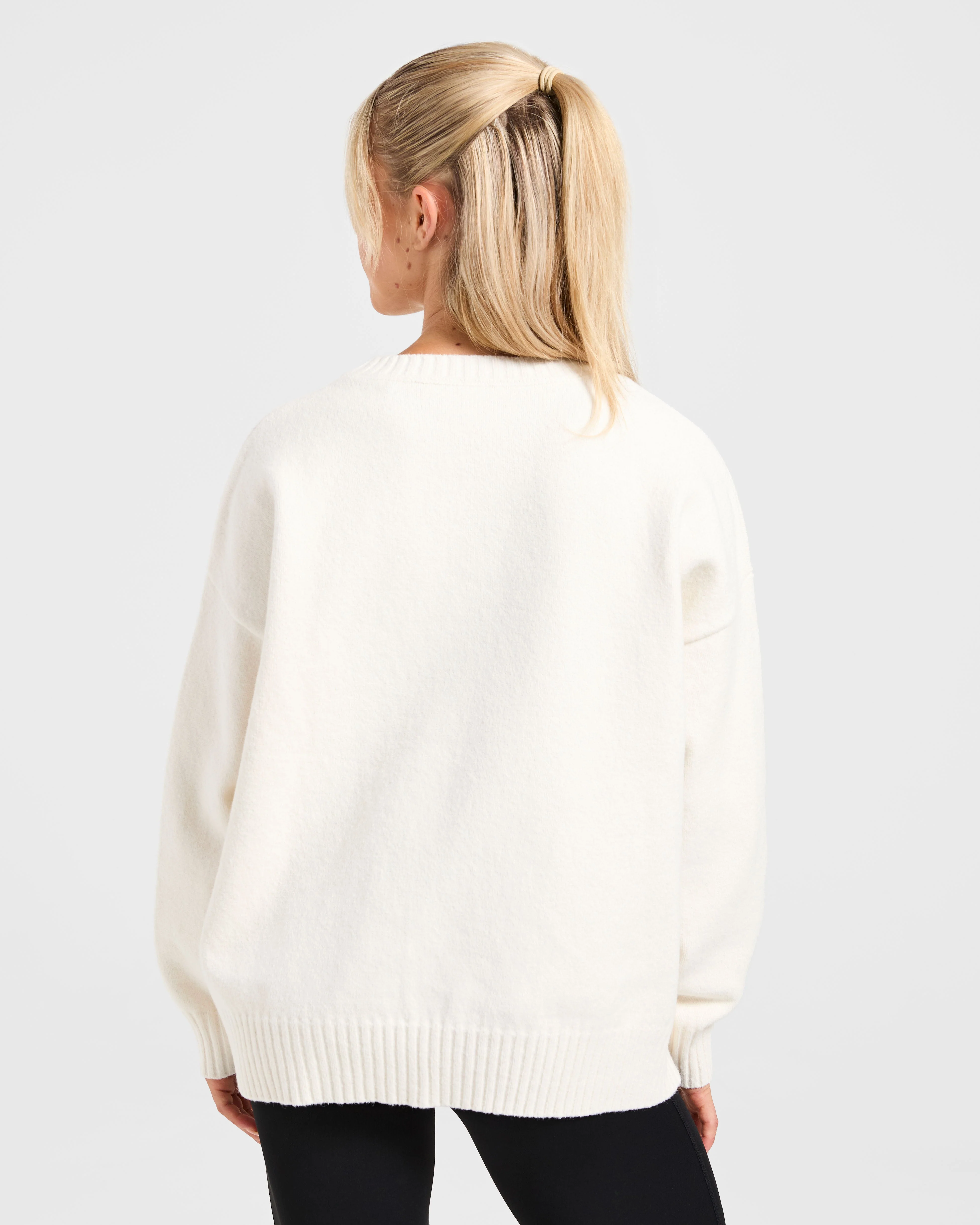 Varsity Oversized Knitted Sweater - Off Blanc - Image 2