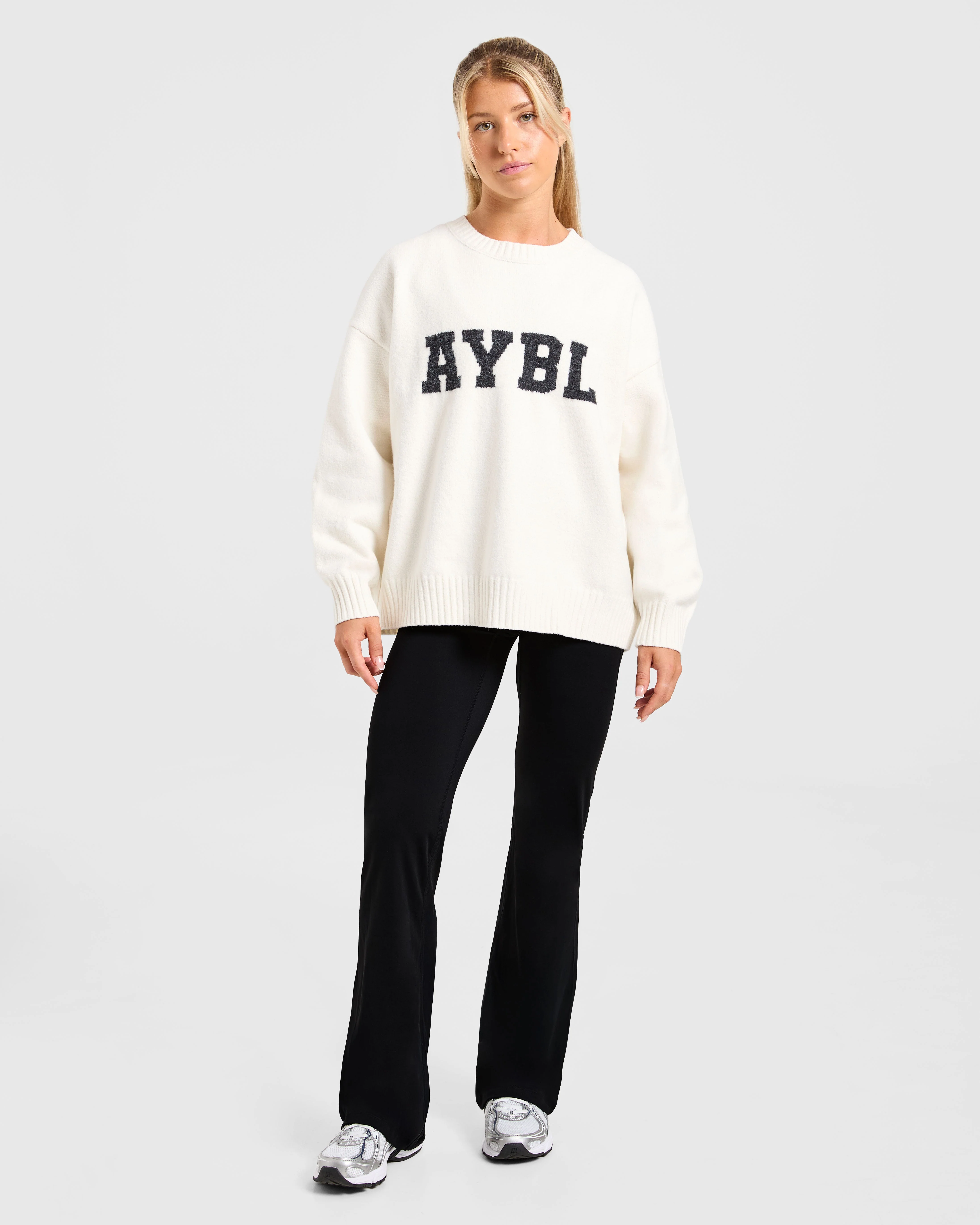 Varsity Oversized Knitted Sweater - Off Blanc - Image 3