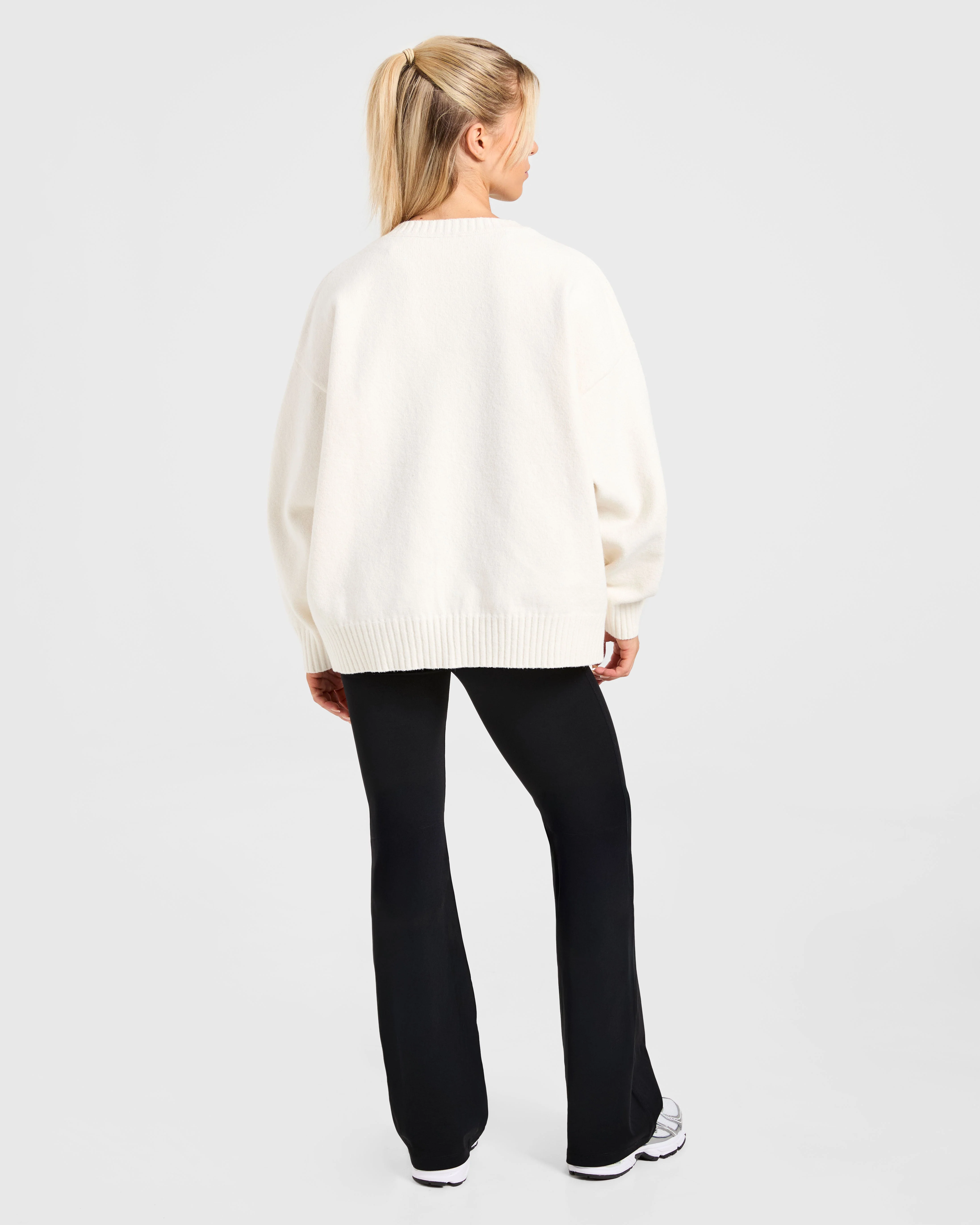 Varsity Oversized Knitted Sweater - Off Blanc - Image 4