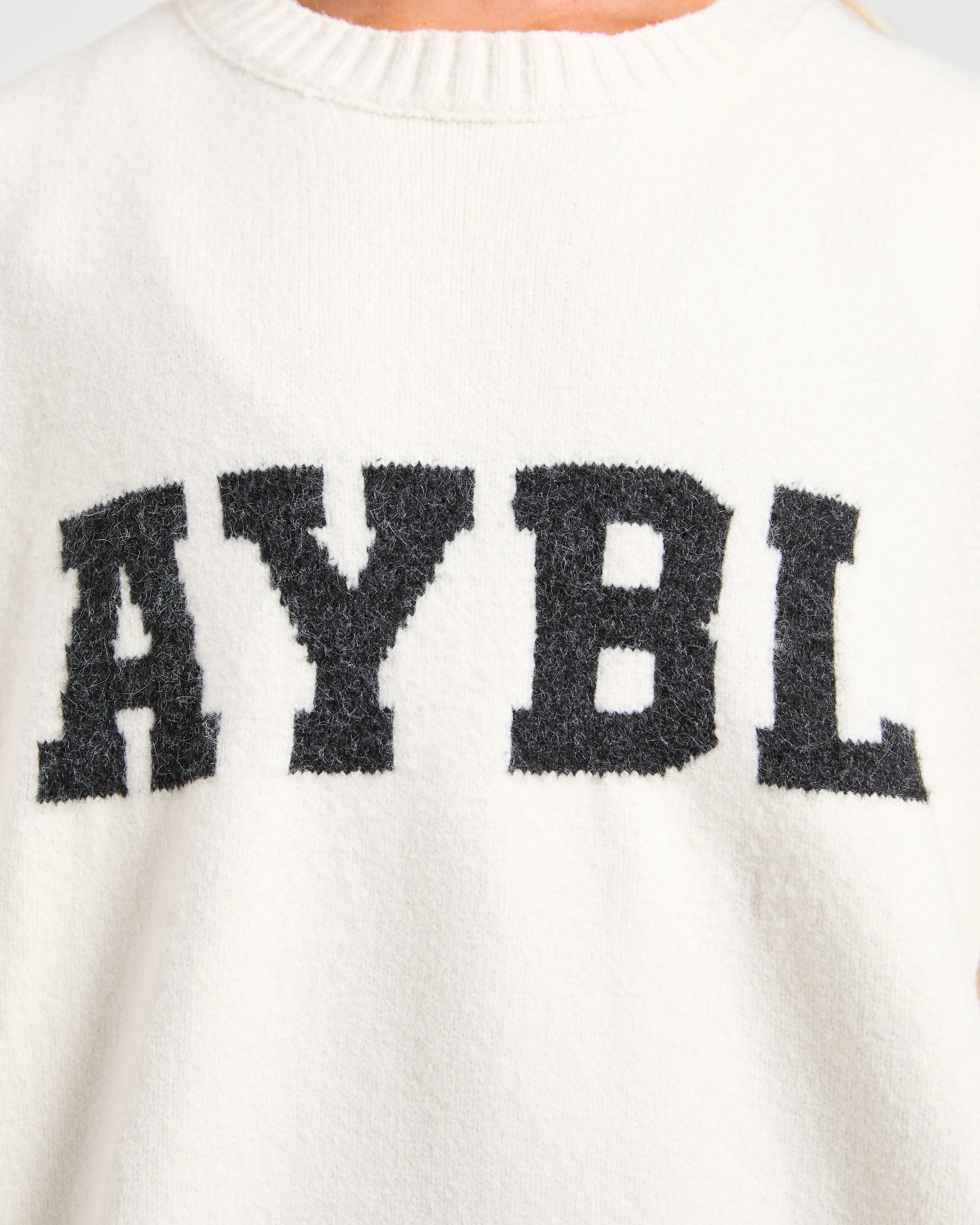 Varsity Oversized Knitted Sweater - Off Blanc - Image 5