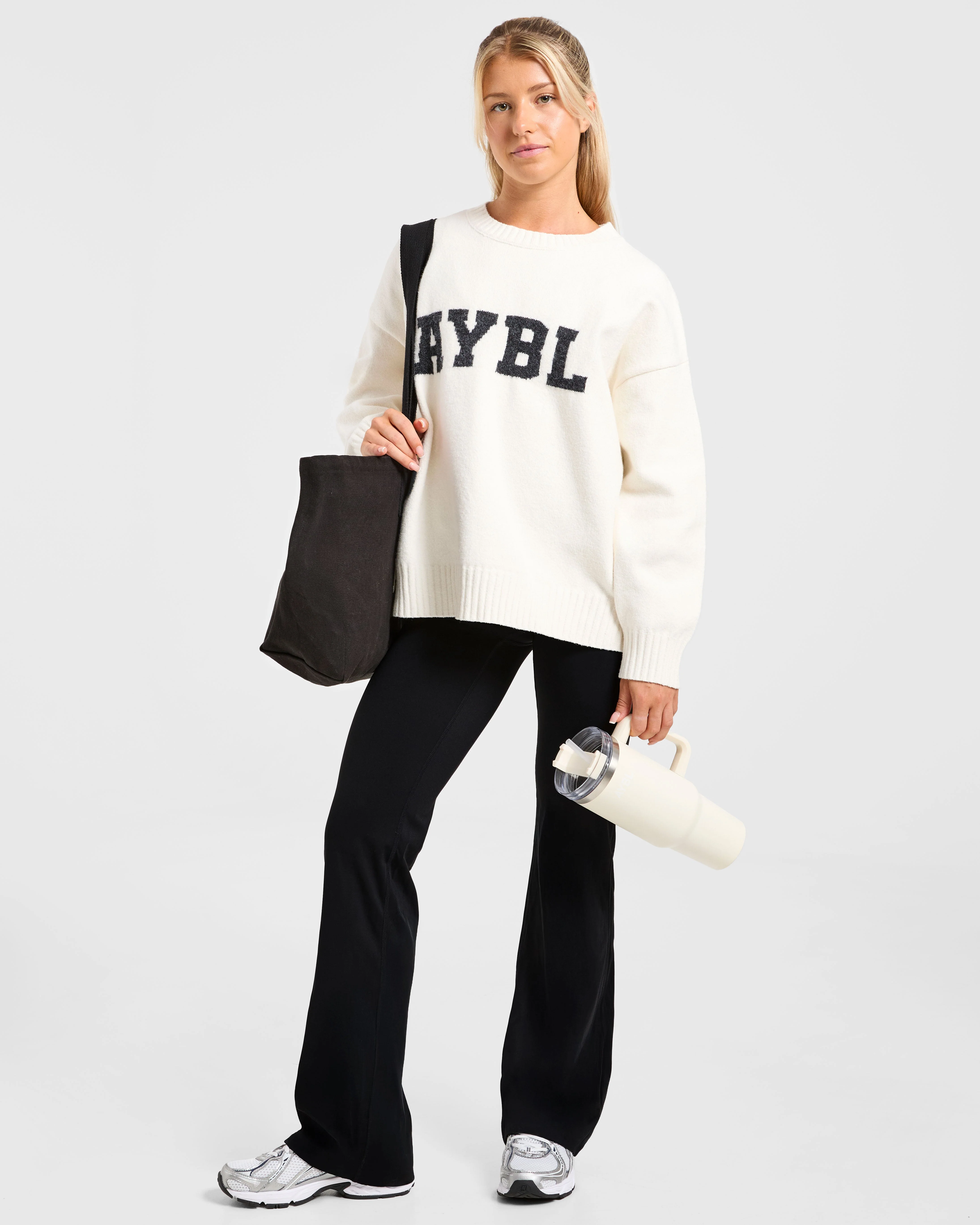 Varsity Oversized Knitted Sweater - Off Blanc - Image 7