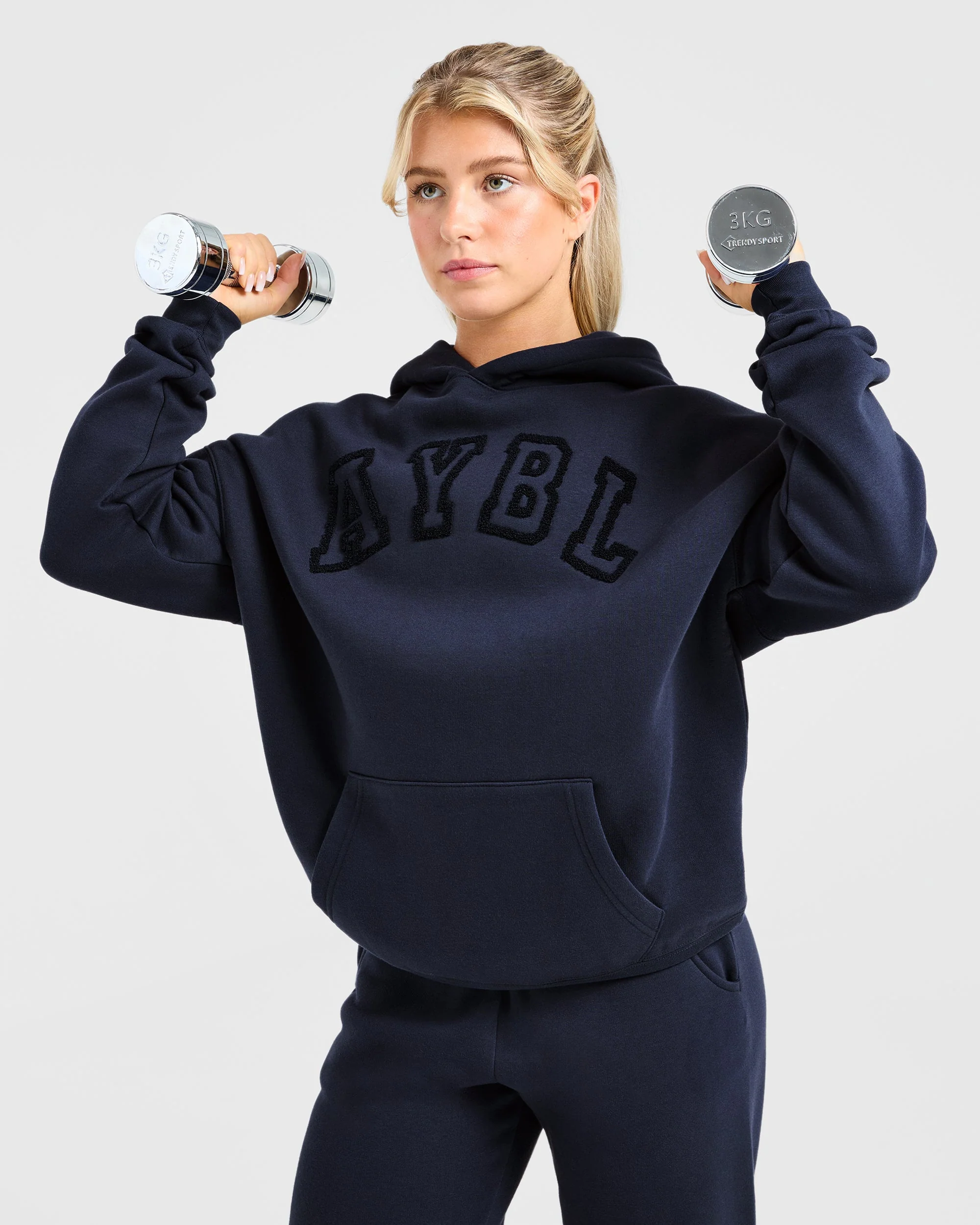 Varsity Oversized Outline Hoodie - Navy - Image 7