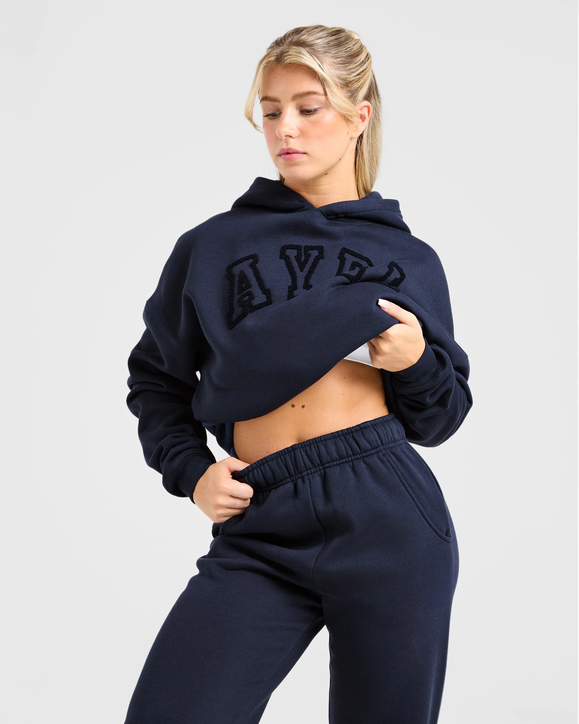 Varsity Oversized Outline Hoodie - Navy - Image 8