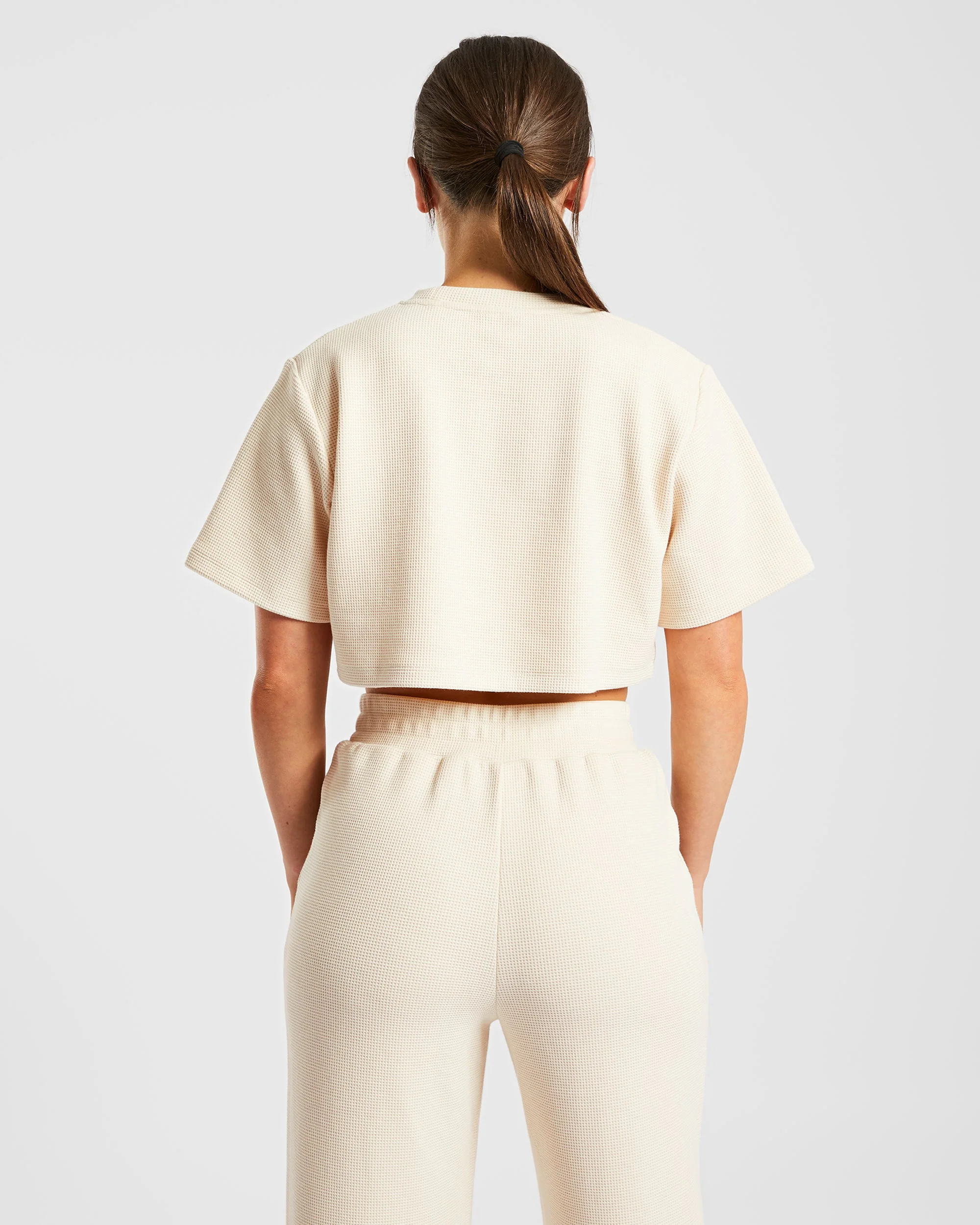 Waffle Boxy Crop Top - Beige - Image 2