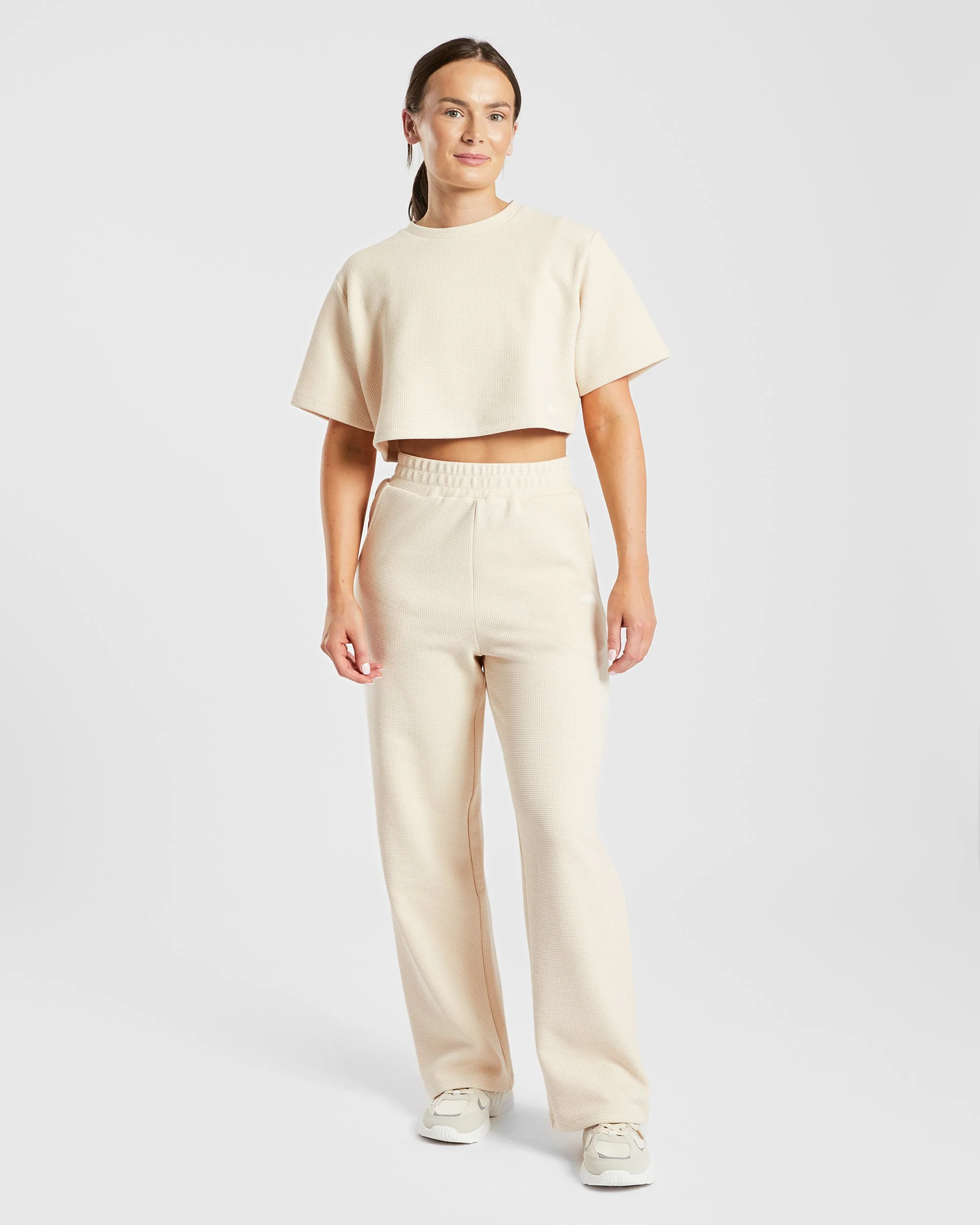Waffle Boxy Crop Top - Beige - Image 3