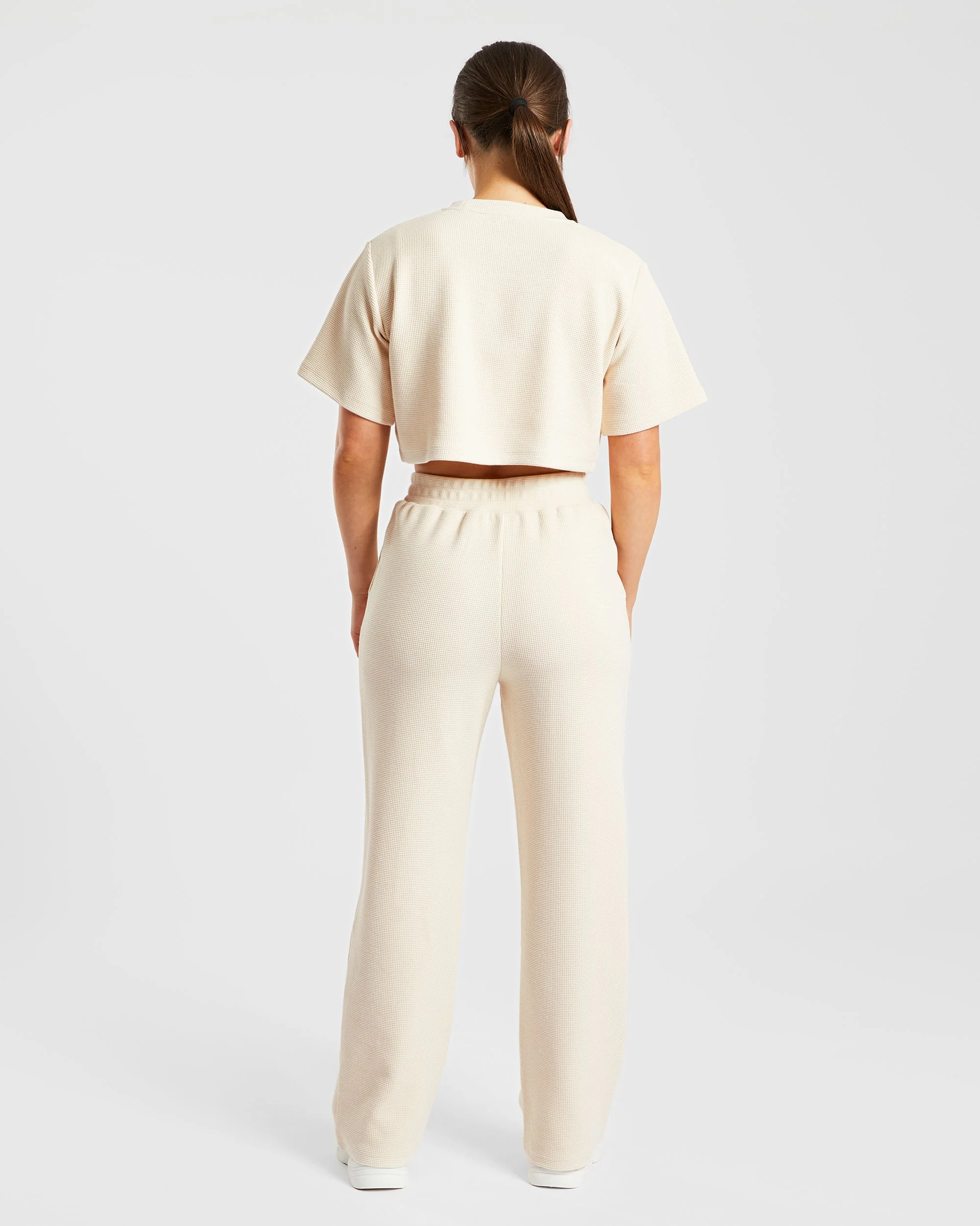 Waffle Boxy Crop Top - Beige - Image 4