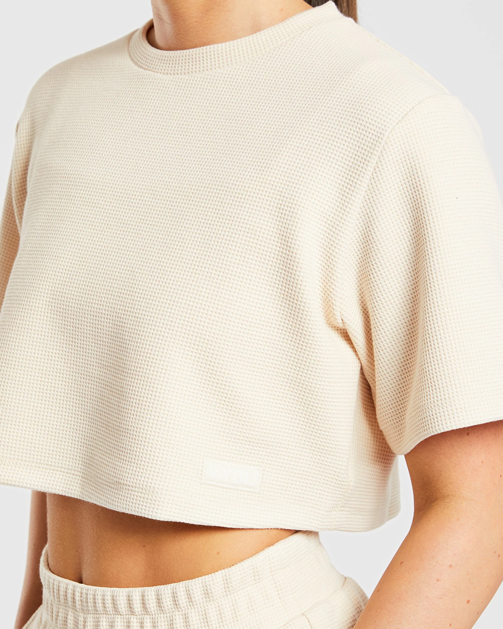 Waffle Boxy Crop Top - Beige - Image 5