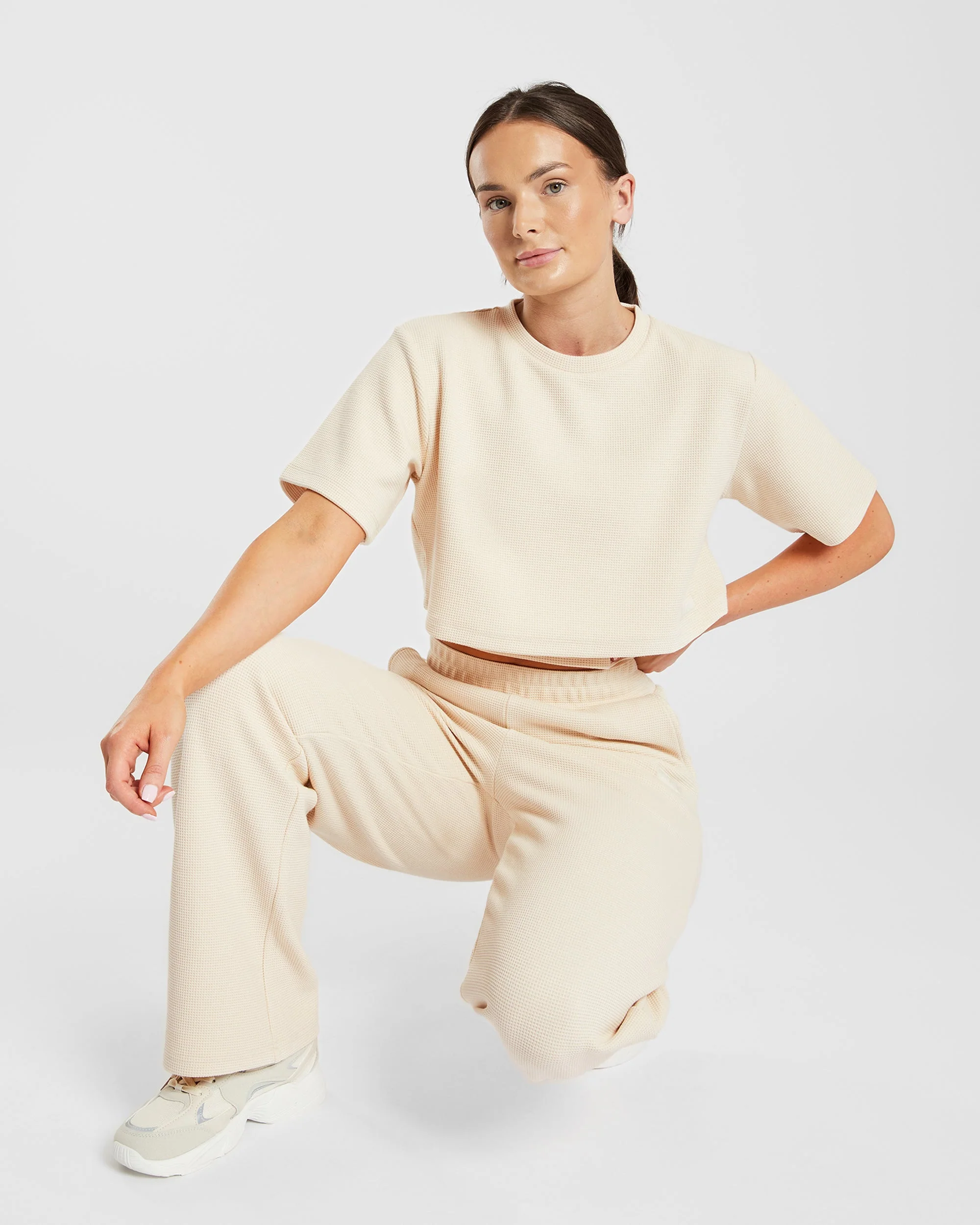 Waffle Boxy Crop Top - Beige - Image 8
