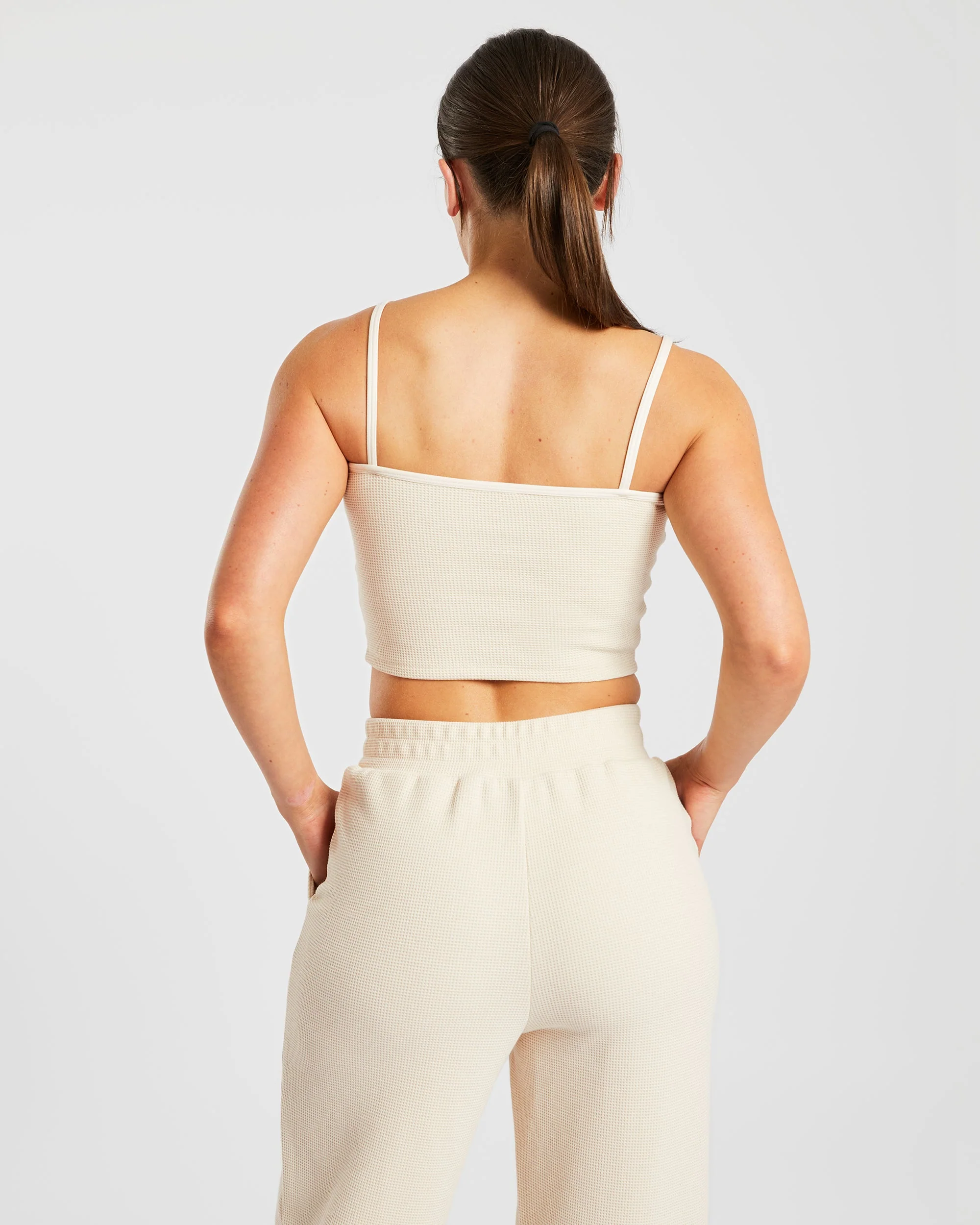 Waffle Crop Vest - Beige - Image 2