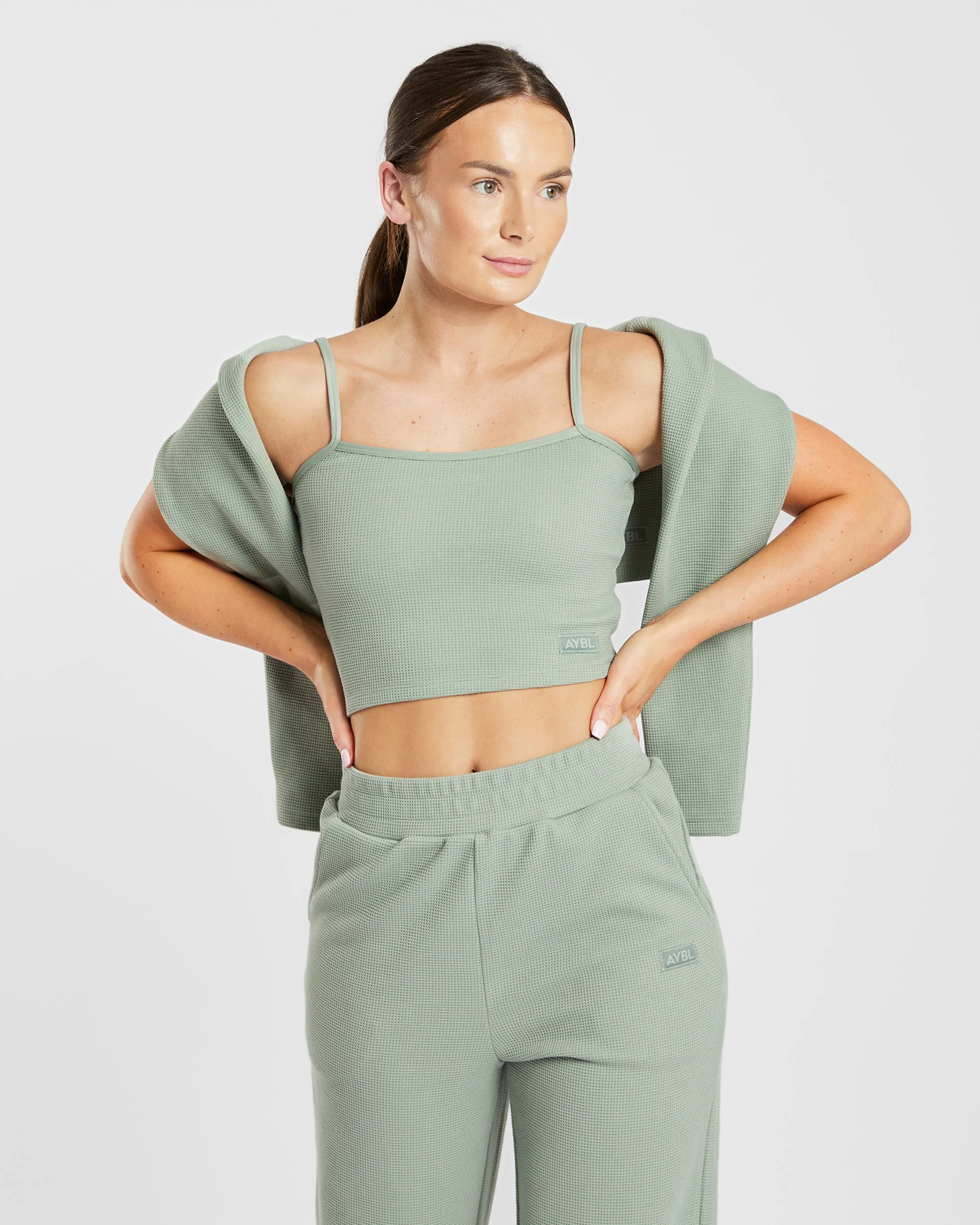 Waffle Crop Vest - Sage Vert - Image 7