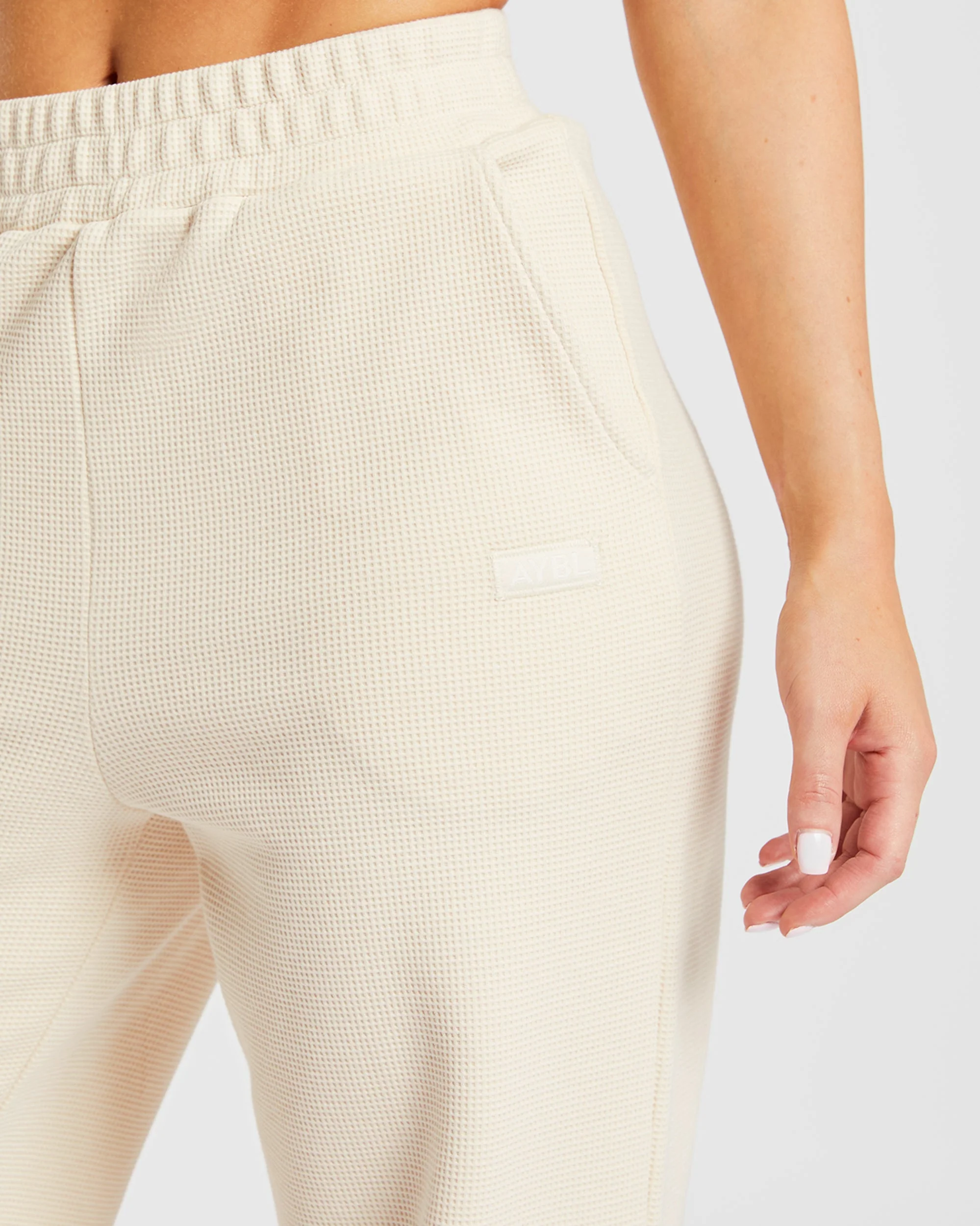 Waffle Straight Leg Joggers - Beige - Image 5