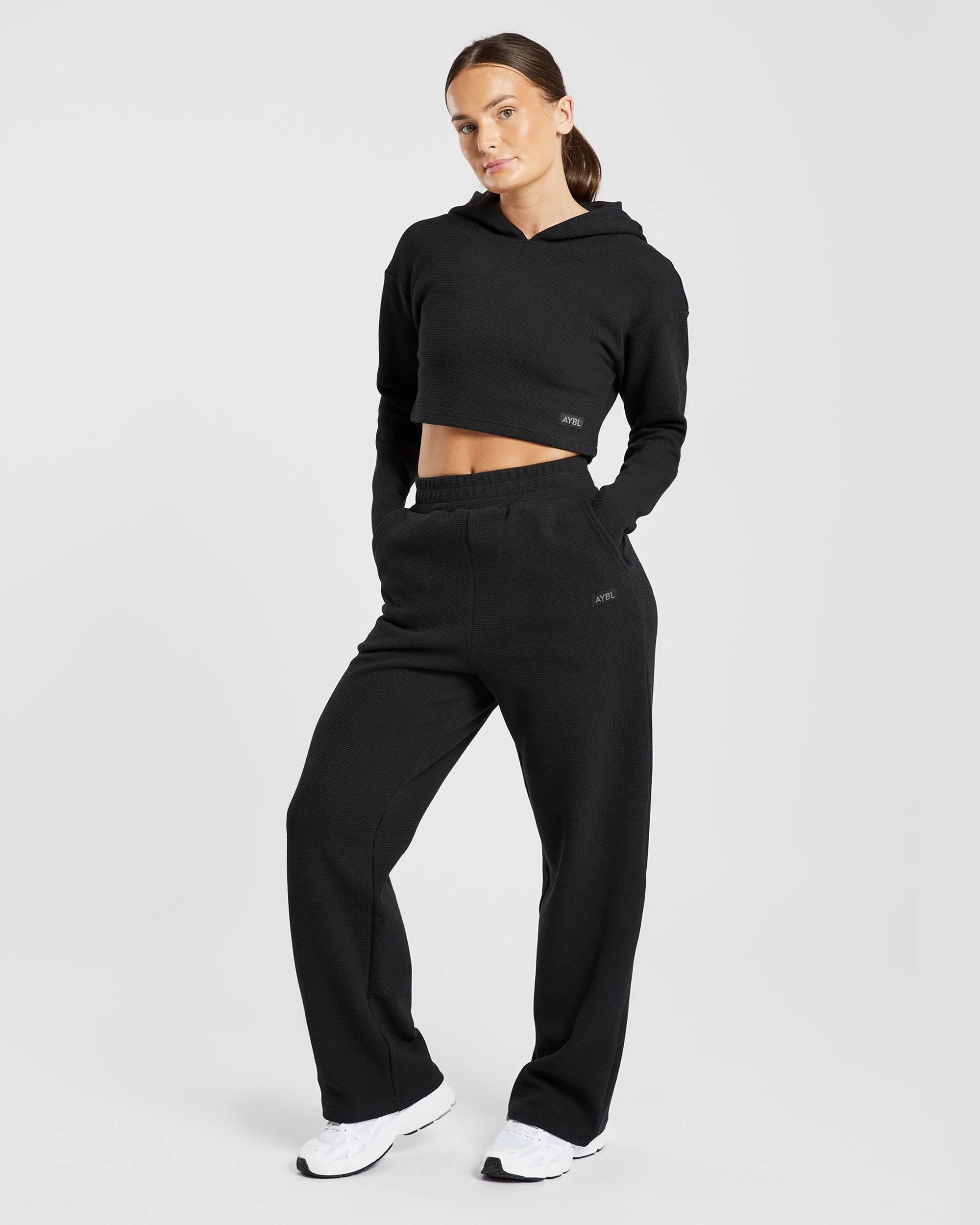Waffle Straight Leg Joggers - Noir - Image 3