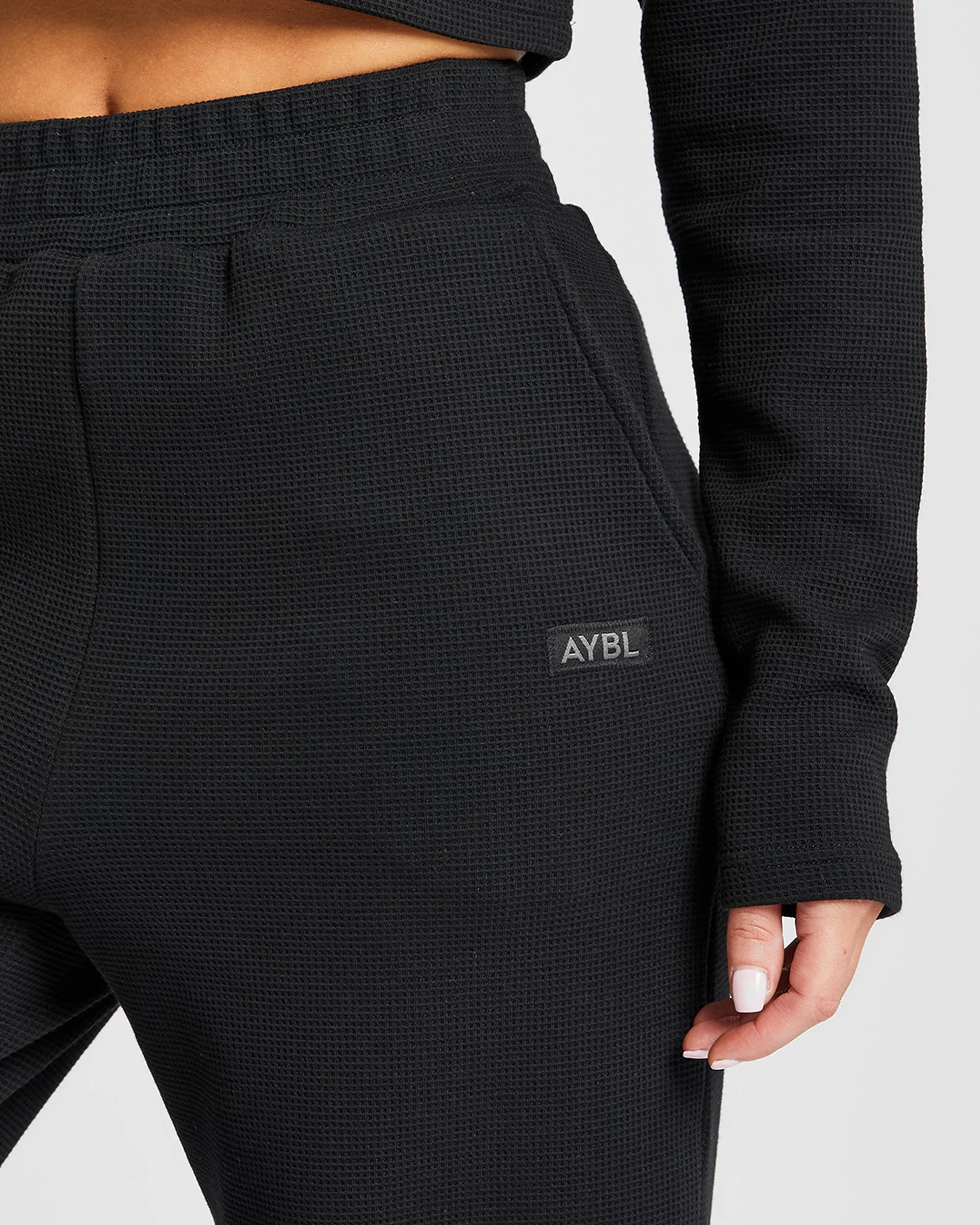 Waffle Straight Leg Joggers - Noir - Image 5