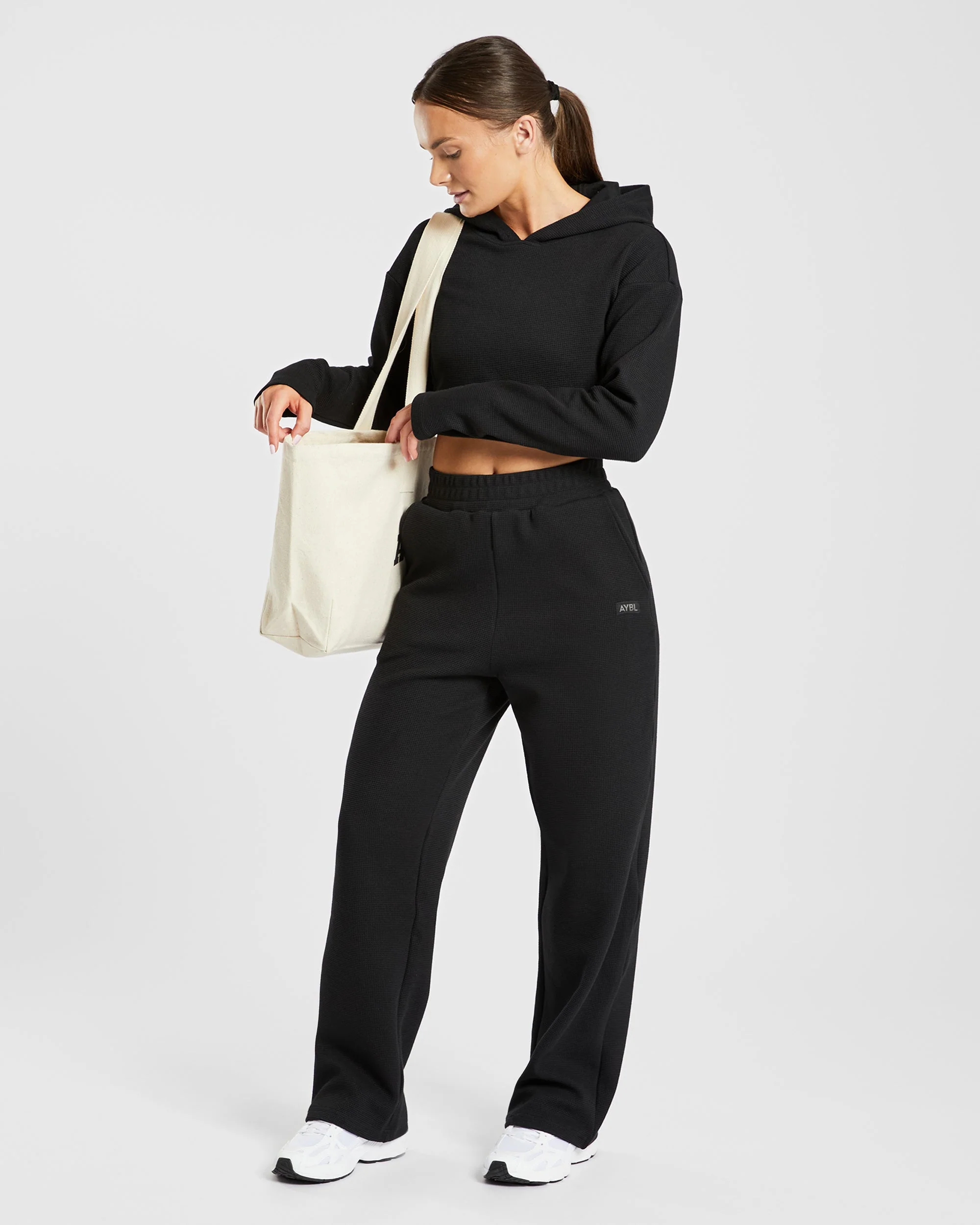 Waffle Straight Leg Joggers - Noir - Image 7
